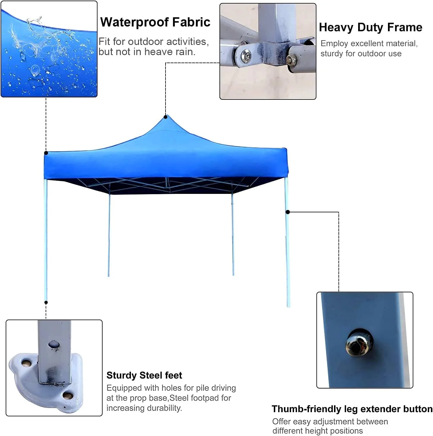 GO2CAMPS Gazebo 3x3 M Portable event Canopy Tent-Pop Up Instant Shelter Sun Protection Shade for Outdoor Camping Picnics Beach Garden Sports Party-Camping Tent (Blue)