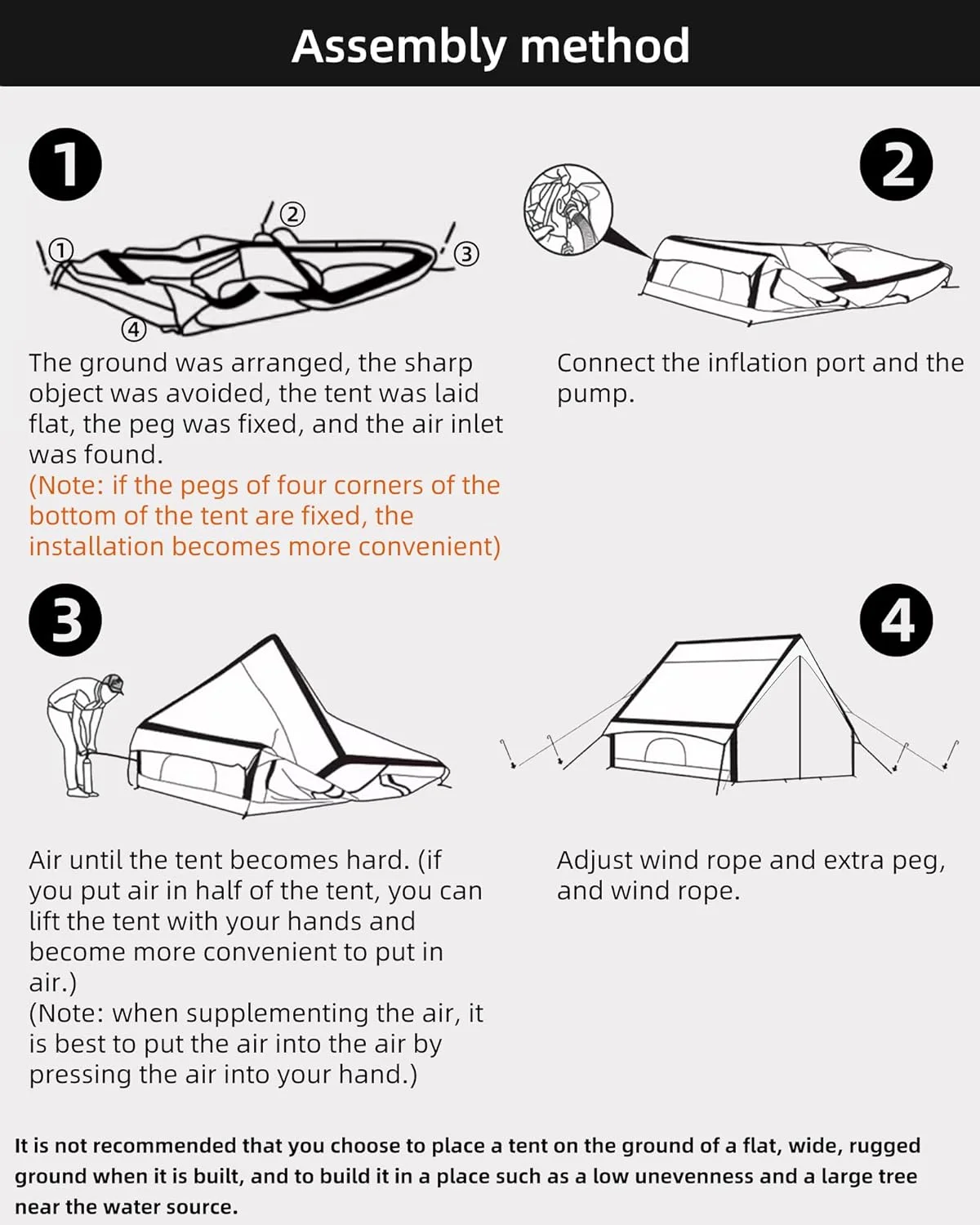 GOTENTIFY Inflatable Tent for Camping with Hand Pump,Luxurious 2-4 Person Glamping Tent,Easy Set Up Outdoor Oxford Tent,Durable Blow Up Tent for Air Tent Camping