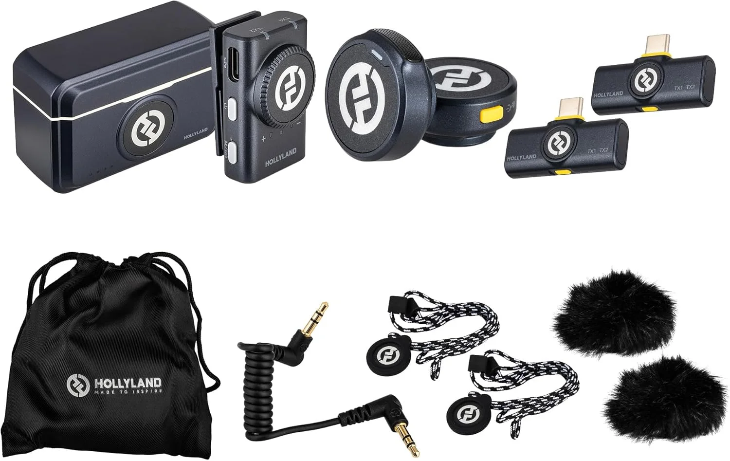 Hollyland Lark M2 Duo Wireless Lavalier Microphone System for Camera/iPhone/Android/Laptop 2-Person, 2.4GHz Clip-On Mic with Noise Cancellation 30Hr Battery for Video Recording and Streaming Bundle Hollyland Lark M2 Duo Wireless Lavalier Microphone System for Camera/iPhone/Android/Laptop 2-Person, 2.4GHz Clip-On Mic with Noise Cancellation 30Hr Battery for Video Recording and Streaming Bundle