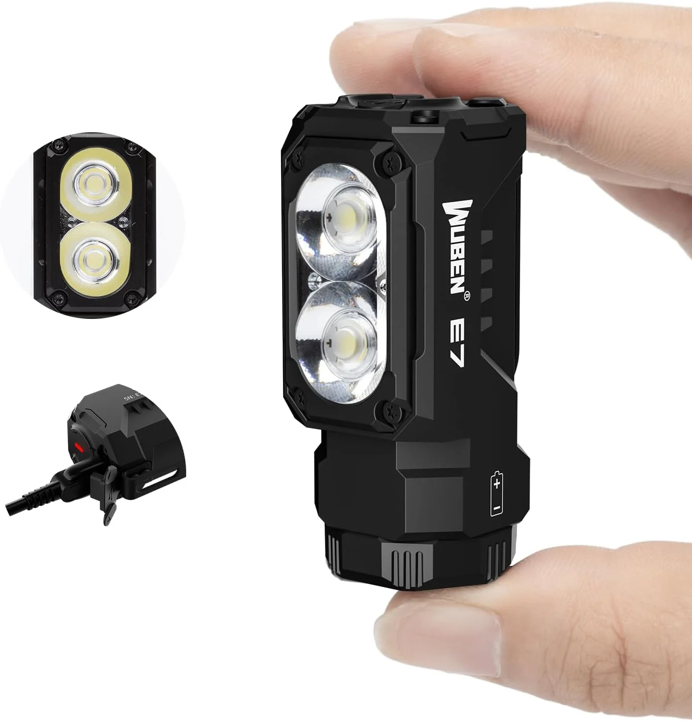 چراغ قوه کوچک شارژی آهنربایی WUBEN E7 با 1800 لومن - چراغ قوه فوق العاده روشن EDC با 6 حالت، LED شارژی تایپ C; چراغ قوه جیبی IP68 برای استفاده به عنوان چراغ پیشانی، نجات و کمپینگ