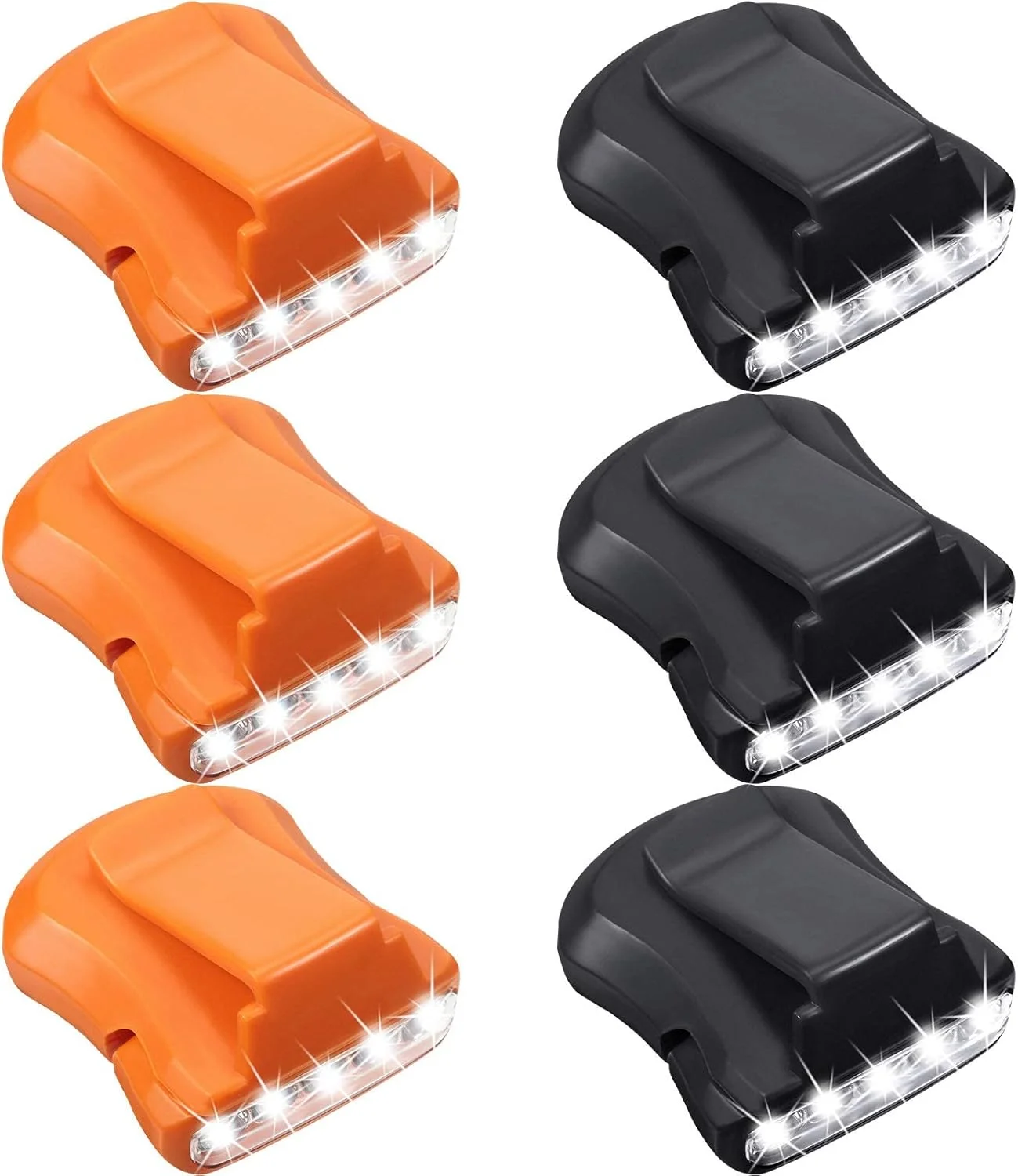 چراغ کلاهی گیره ای 6 عددی SYOSI، فوق العاده روشن، مینی، بدون دست، دارای 5 LED - چراغ پیشانی کلاهی ضد آب و قابل شارژ برای شکار، کمپینگ، دویدن، ماهیگیری (مشکی، نارنجی)