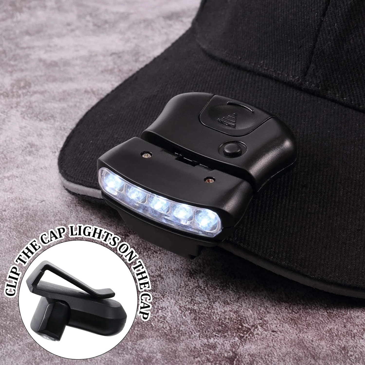 چراغ کلاهی گیره ای 6 عددی SYOSI، فوق العاده روشن، مینی، بدون دست، دارای 5 LED - چراغ پیشانی کلاهی ضد آب و قابل شارژ برای شکار، کمپینگ، دویدن، ماهیگیری (مشکی، نارنجی)