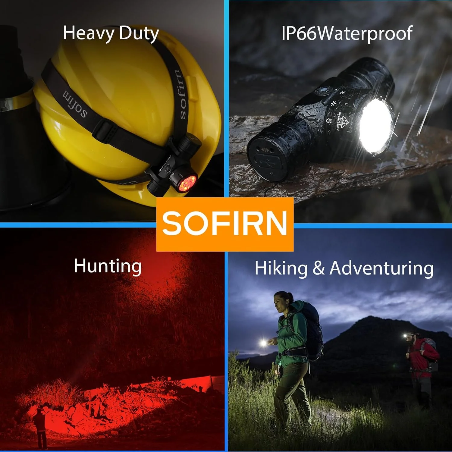 Sofirn HS21 Headlamp with Red Light, Led Bright Headlamp Rechargeable with Spotlight, Floodlight, Motion Sensor, Powerful Headlight Waterproof for Adults, Camping, Hunting, Hardhat, Work, Emerency