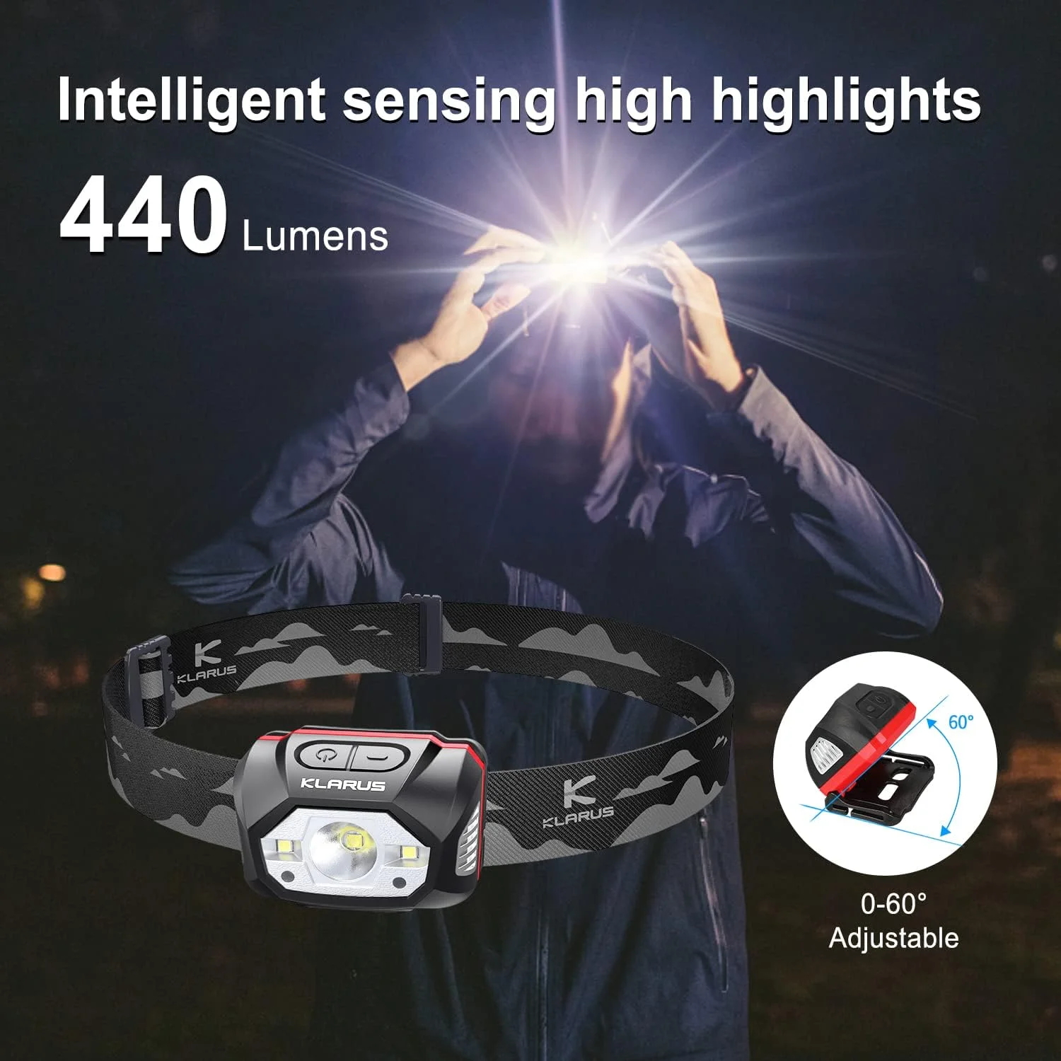 چراغ پیشانی شارژی KLARUS HM1، چراغ پیشانی LED فوق العاده روشن، 440 لومن 70 ساعت حداکثر زمان اجرا، باتری 1800 میلی آمپر ساعتی IPX6 ضد آب برای چراغ های دویدن چراغ پیشانی شارژی KLARUS HM1، چراغ پیشانی LED فوق العاده روشن، 440 لومن 70 ساعت حداکثر زمان اجرا، باتری 1800 میلی آمپر ساعتی IPX6 ضد آب برای چراغ های دویدن