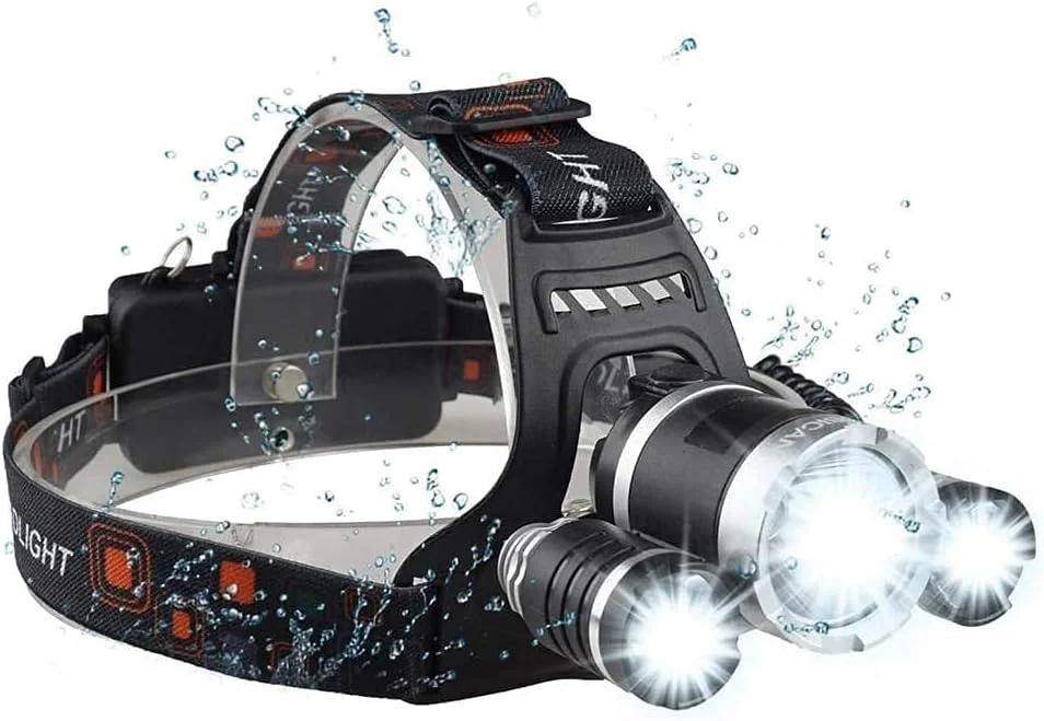 چراغ پیشانی LED فوق العاده روشن Quboo Mulugeta 6000 CREE T6، باتری قابل شارژ، 4 حالت نوردهی، چراغ ضد آب بدون نیاز به دست، نور بسیار روشن مناسب کلاه ایمنی