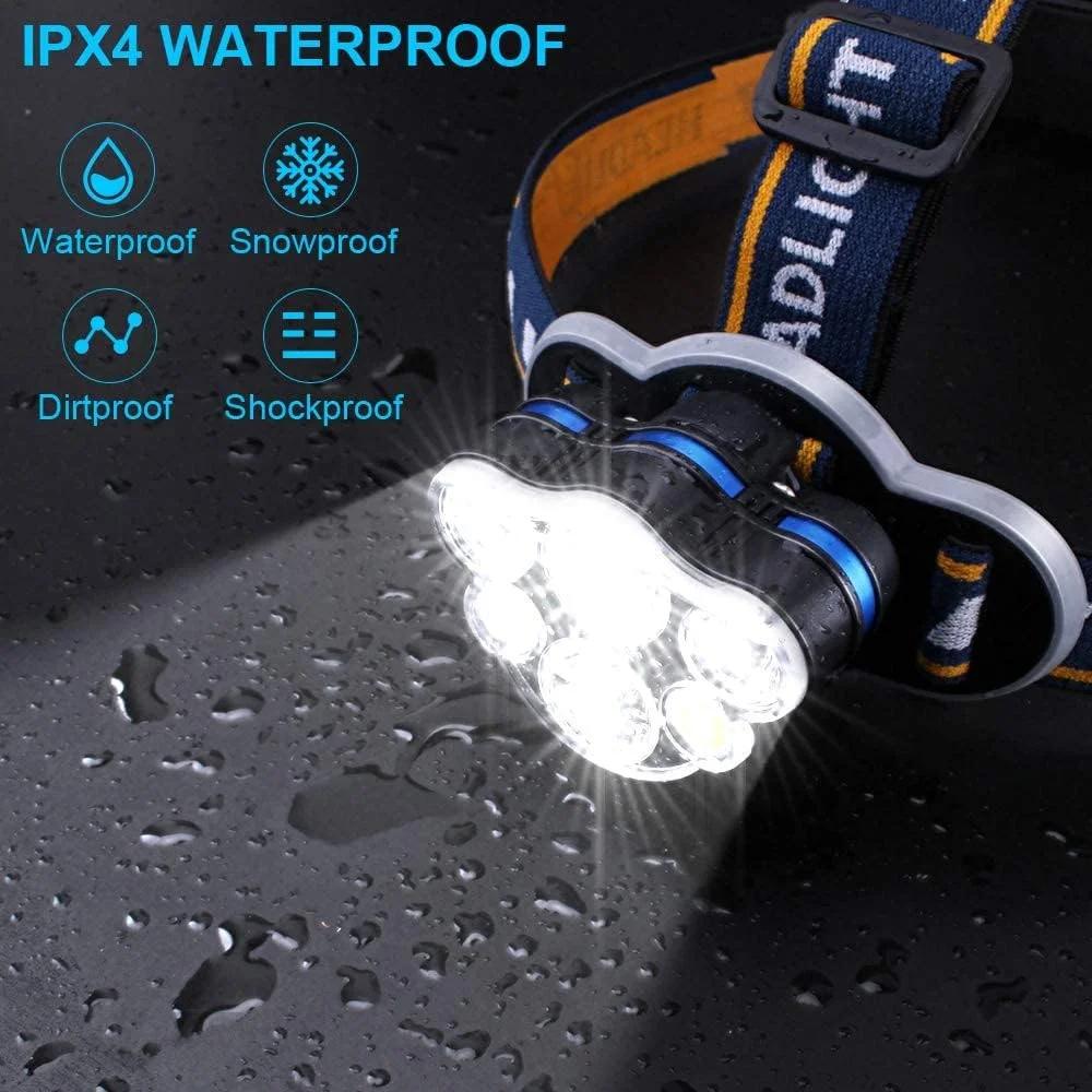 چراغ پیشانی شارژی NALACAL، 6 LED با 8 حالت نور، چراغ قوه ضدآب شارژی USB برای کمپینگ، پیاده روی، فضای باز