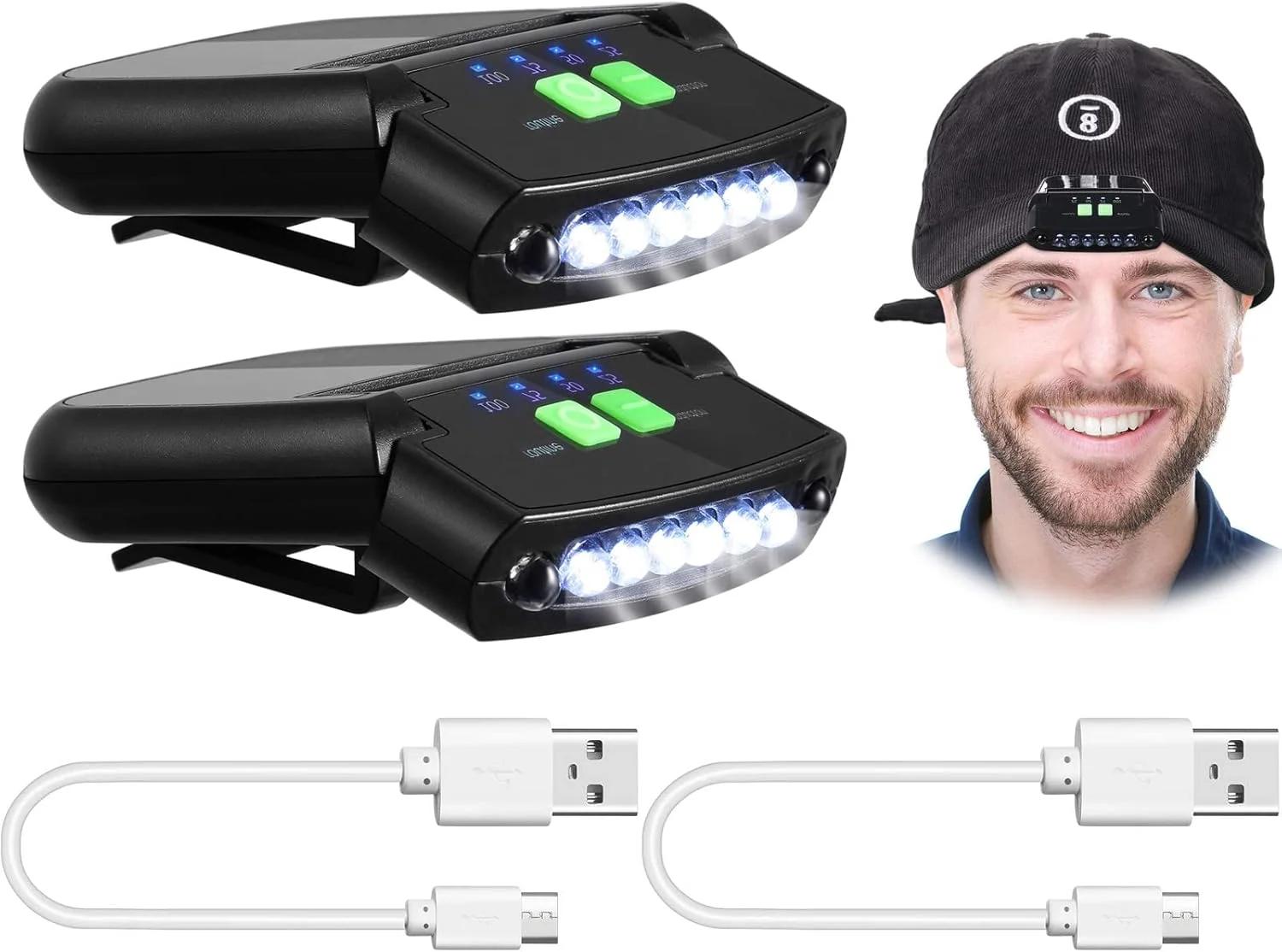 چراغ کلاهی گیره ای LED MAKINGTEC، چراغ قوه کلاهی قابل شارژ USB، ضد آب، فوق العاده روشن، بدون دست، چراغ کلاهی پیشانی برای ماهیگیری، کمپینگ، کار دستی (2 عدد)