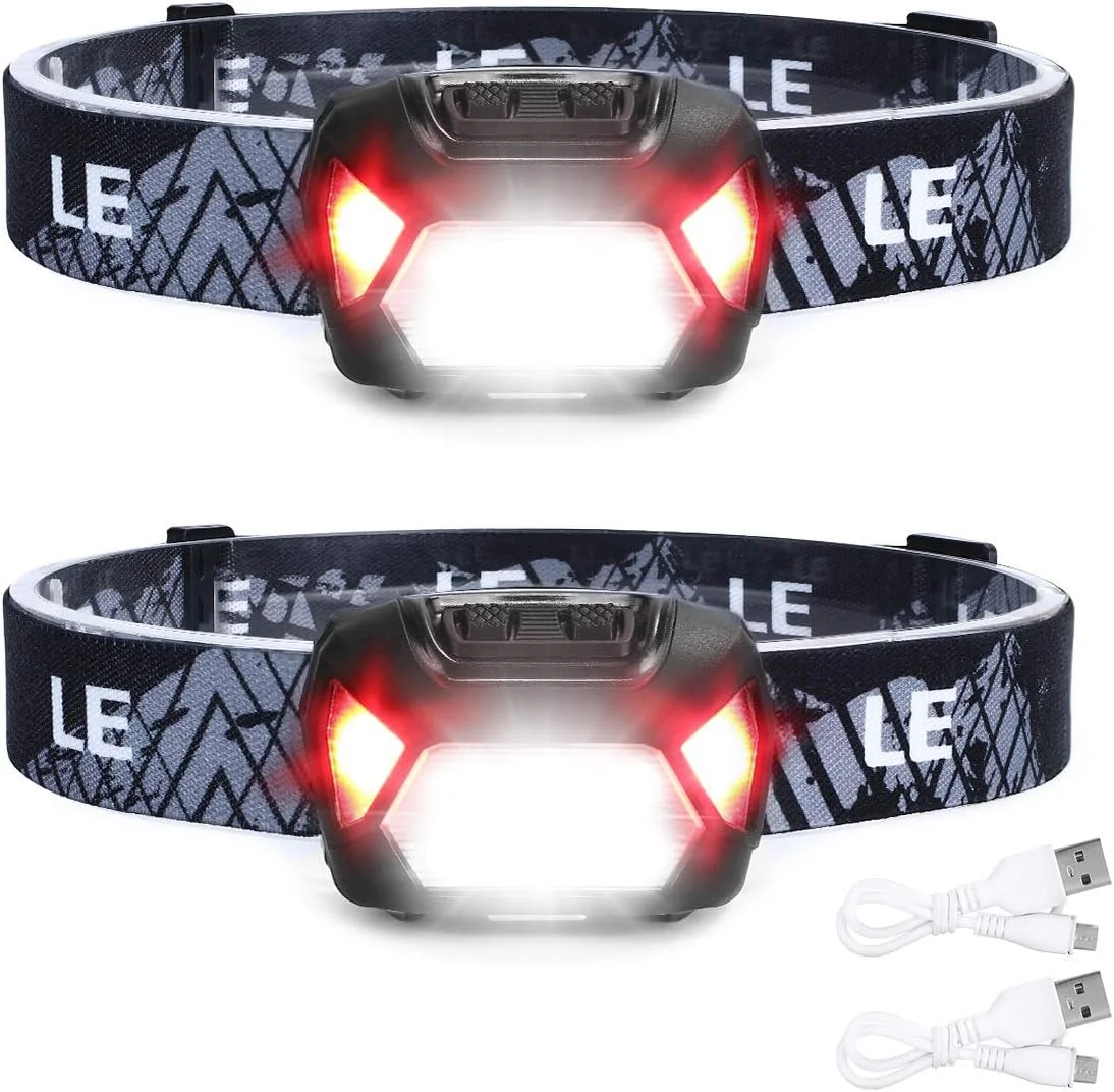 چراغ پیشانی شارژی Lepro فوق العاده روشن، چراغ سر LED با 6 حالت برای لوازم ضروری کمپینگ و پیاده روی، چراغ قوه پیشانی ضد آب IPX4 با لومن بالا با هدبند قابل تنظیم، شامل کابل USB