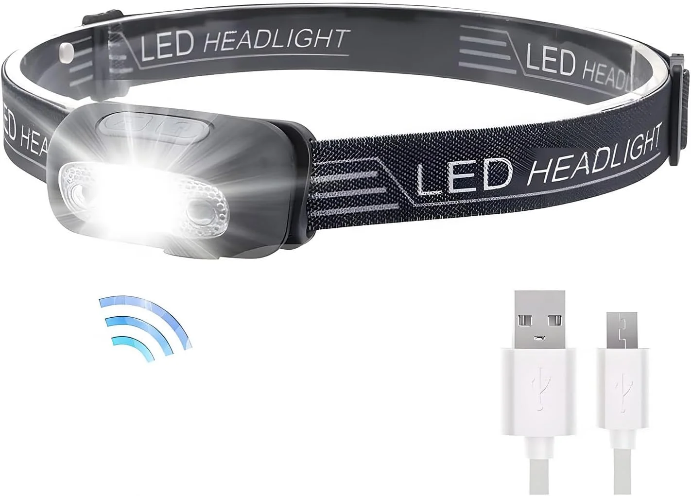 چراغ پیشانی LED حسگر فوق العاده روشن Joyzzz، چراغ جلو ضد آب IPX4، چراغ پیشانی سبک وزن راحت با قابلیت شیب 60 درجه با 4 حالت، چراغ پیشانی قابل شارژ USB برای دویدن، دوچرخه سواری، ماهیگیری، کمپینگ، پیاده روی