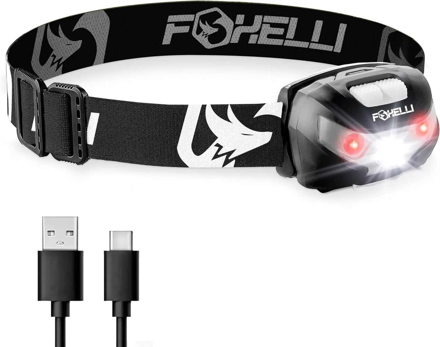 چراغ پیشانی شارژی USB فاکسلی - تا 30 ساعت نور مداوم با یک بار شارژ، LED سفید فوق العاده روشن + نور قرمز، جمع و جور، استفاده آسان، بهترین چراغ پیشانی برای کمپینگ، دویدن، کودکان