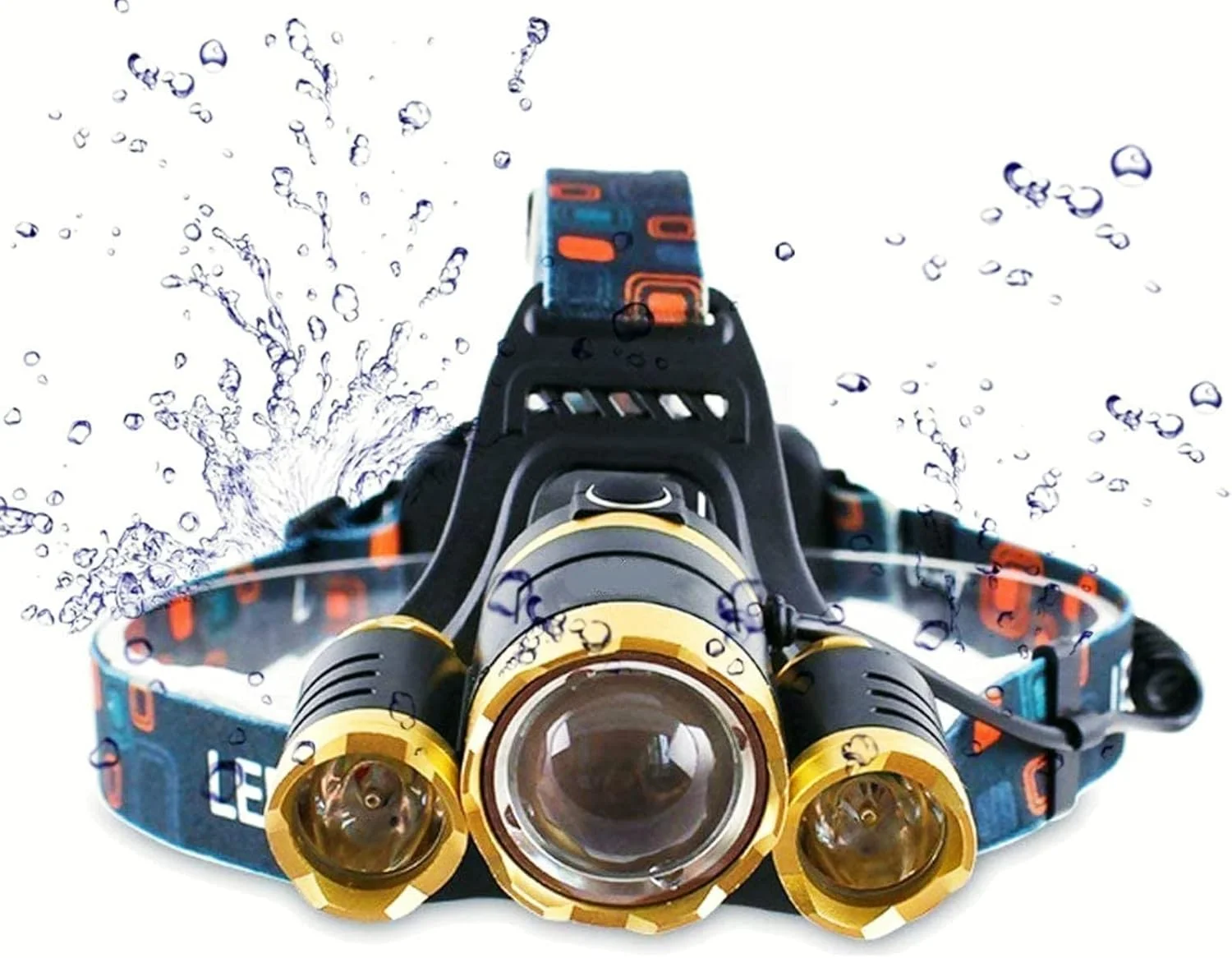 چراغ پیشانی ضد آب Fay Bless با 10000 لومن و 3 چراغ ال ای دی XML T6، چراغ پیشانی ال ای دی قدرتمند، چراغ قوه پیشانی قابل شارژ برای کمپینگ، پیاده روی، فضای باز (طلایی) (طلایی)