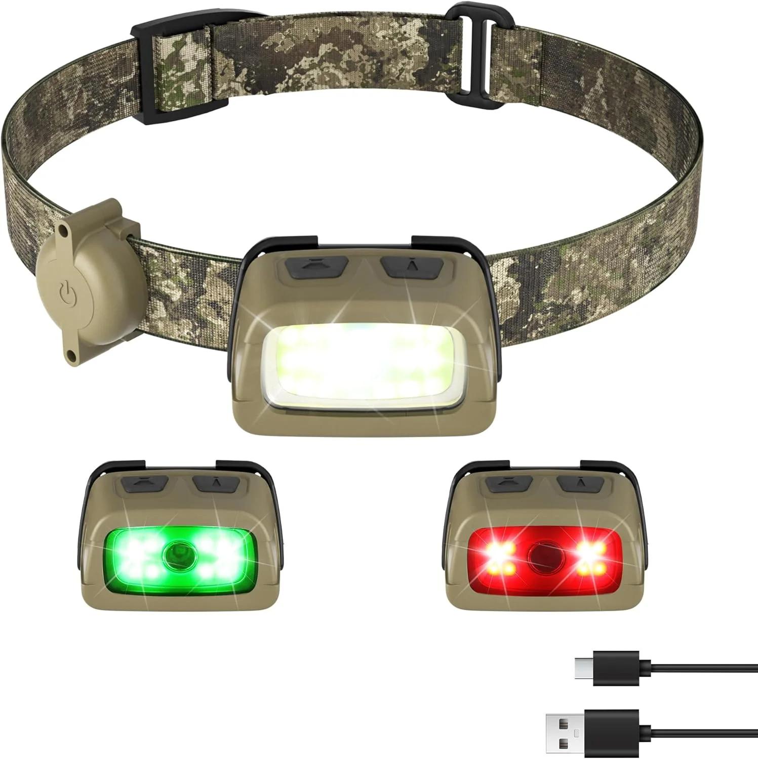 چراغ پیشانی شارژی EverBrite - چراغ پیشانی 350 لومن، 7 حالت با نور سفید/قرمز/سبز، چراغ جلو LED قابل تنظیم 30 درجه برای کمپینگ، دویدن، شکار و پیاده روی