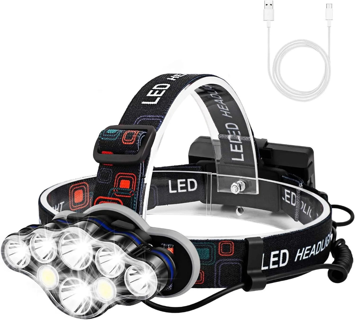 چراغ پیشانی اکسفور، چراغ پیشانی قابل شارژ فوق العاده روشن 13000 لومن با 8 حالت روشنایی، چراغ پیشانی سبک وزن ضد آب، چراغ قوه بدون دست برای کار، ماهیگیری، کمپینگ، دویدن