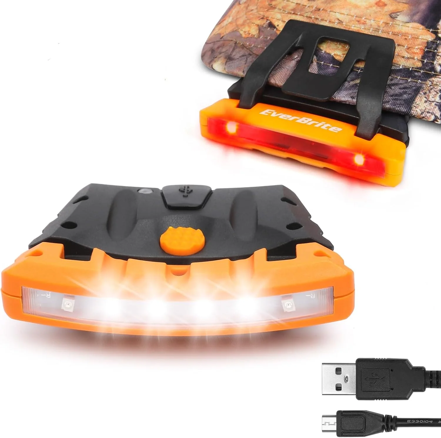 EverBrite 2 Pack Rechargeable Hat Light, Waterproof Clip on Cap Light with Memory Function, Red Light, and Pivoting Head,IPX4 Water Resistant