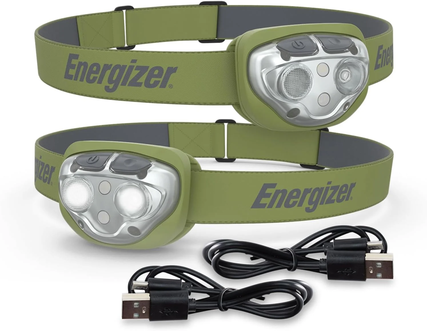 Energizer LED Headlamp Rechargeable (2-Pack) PRO Series, IPX4 Water Resistant, Ultra Bright Head Light, Multiple Light Modes, Rugged Headlight for Camping, Outdoors, Emergency Light, (USB Included)