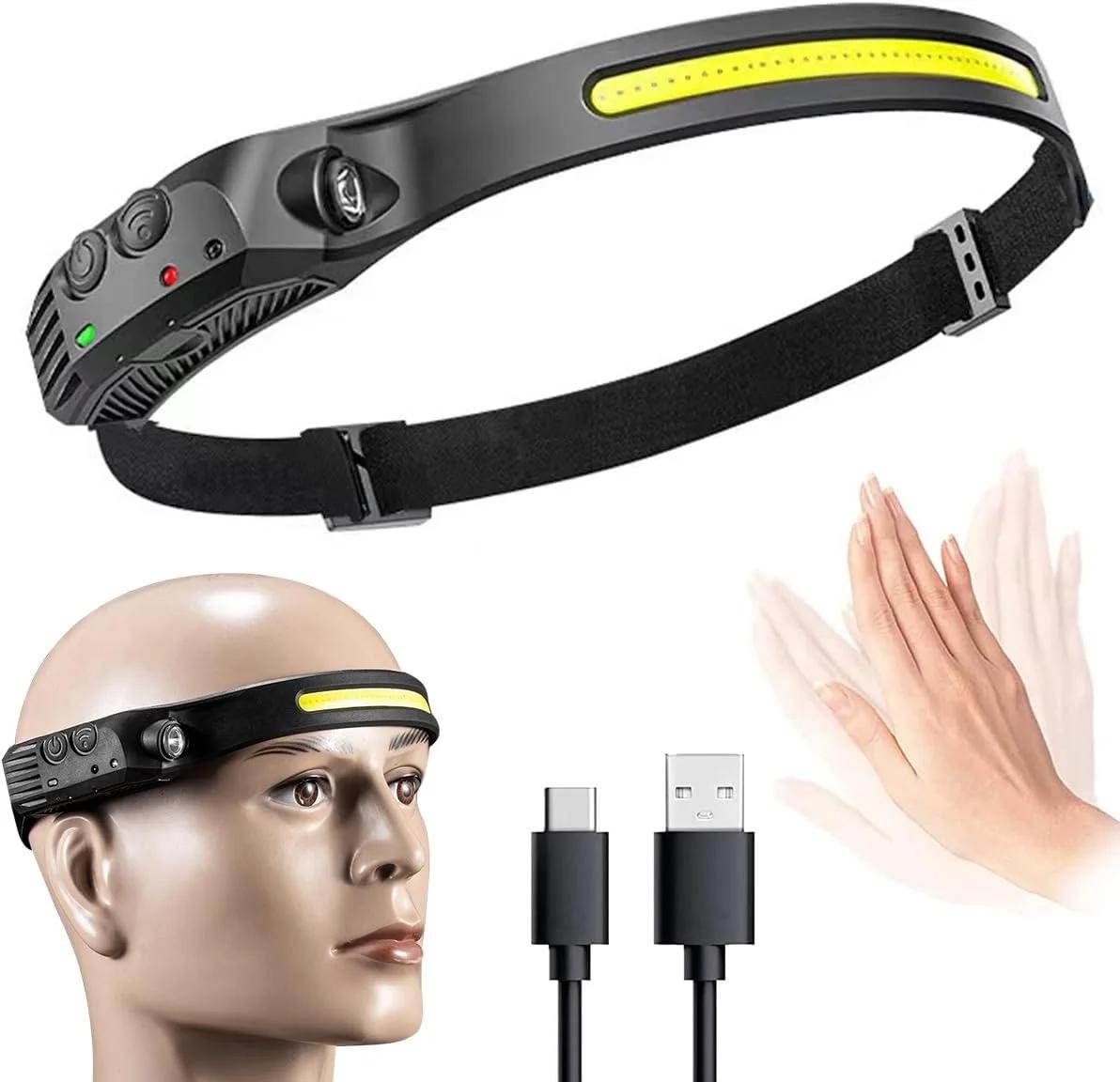 ECVV LED Headlamp Rechargeable Flashlight 230° Wide Beam Headlamps 1000+500 lumens, 5 Modes Headlight with Motion Sensor, for Running, Hiking, Fishing, Camping