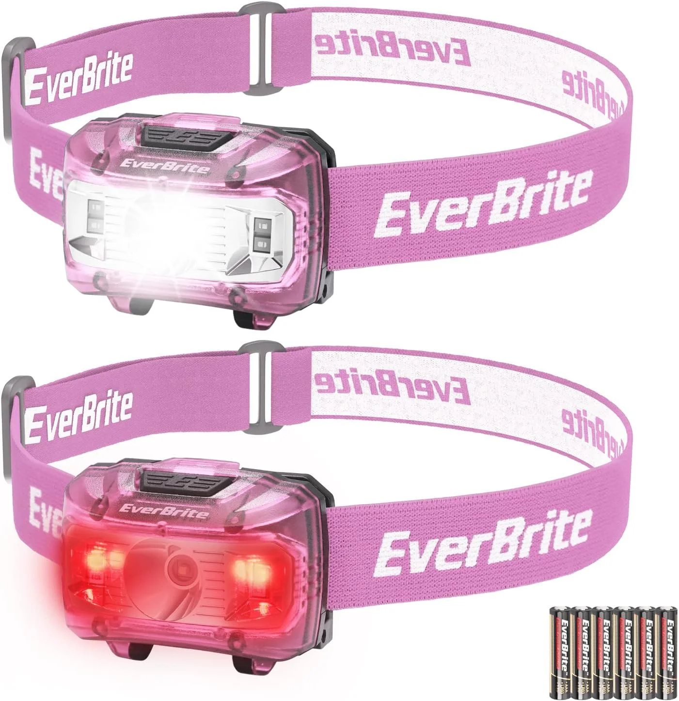 EverBrite Head Torch Battery Powered, Super Bright LED Lightweight Headlamp with 5 Lighting Modes, Headlight for Camping, Running, Cycling, Fishing, Hiking, Reading (2 Pack, Pink)