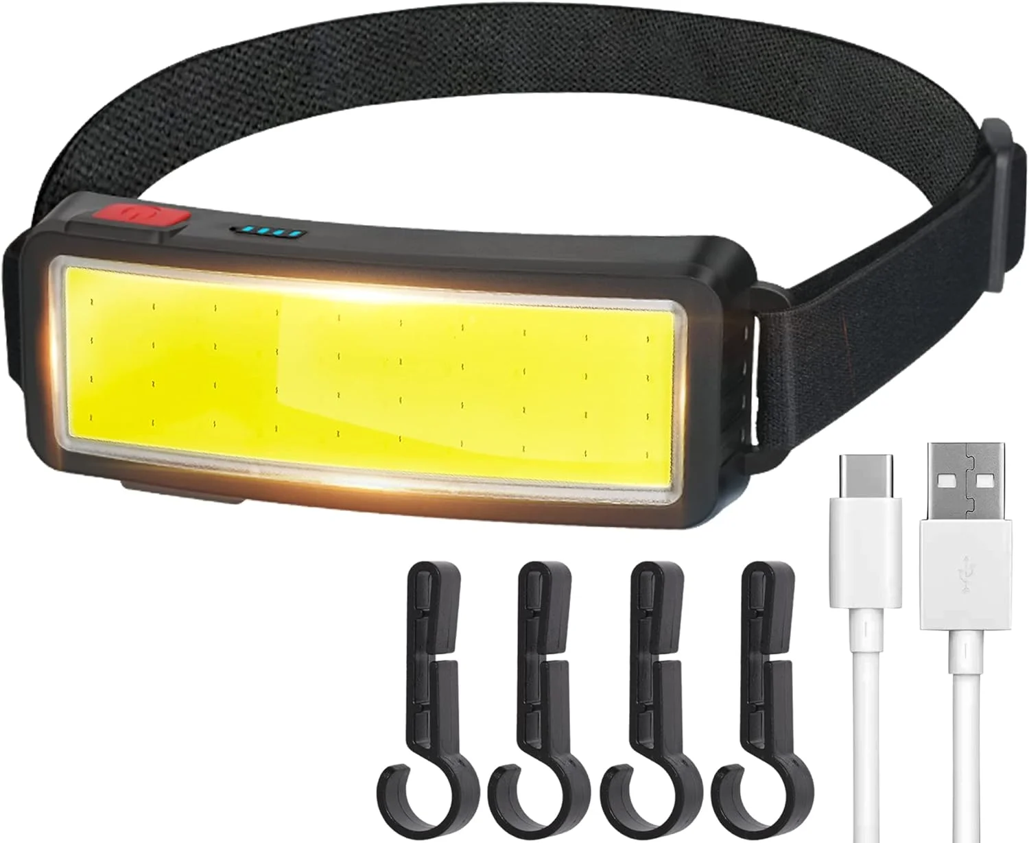 چراغ پیشانی LED مدل DBSOOSC، چراغ سر USB قابل شارژ COB فوق العاده روشن سبک وزن ضد آب - چراغ کار برای کلاه ایمنی - نگهداری خودرو و ساخت و ساز - ماهیگیری دوچرخه سواری در فضای باز