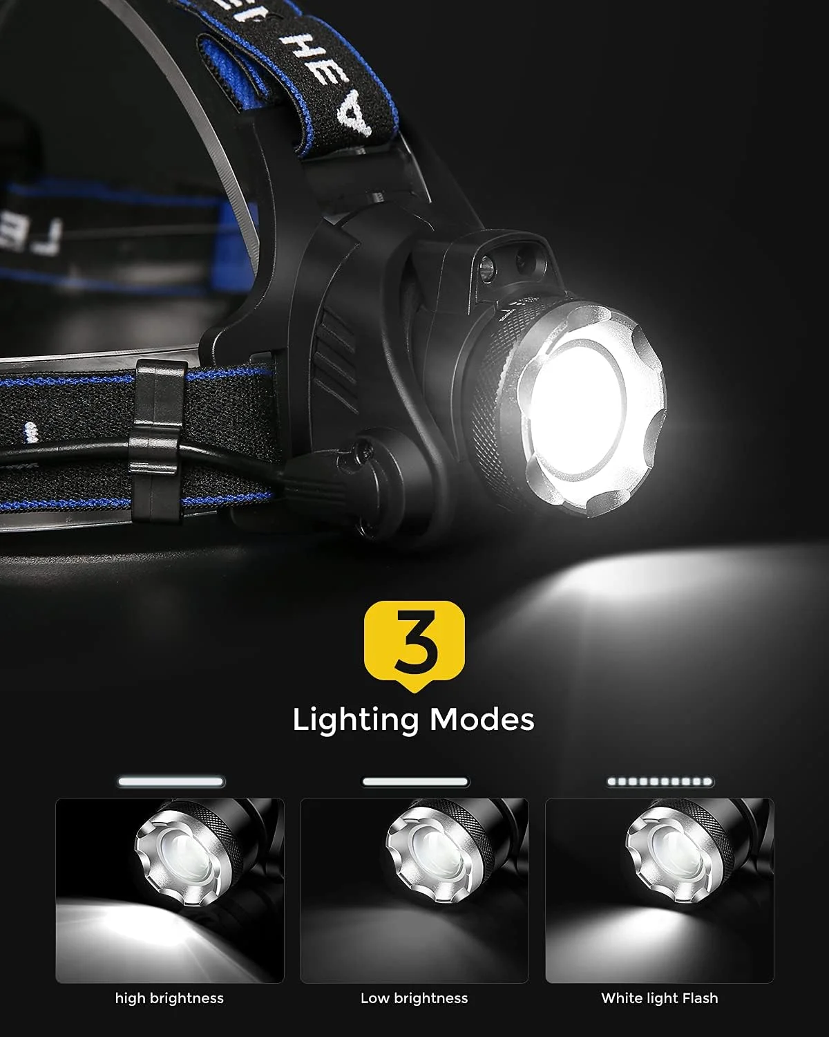 چراغ پیشانی CUGHYS، چراغ سر LED قابل شارژ USB، چراغ پیشانی ضد آب IPX4 مدل T004 با 4 حالت و هدبند قابل تنظیم، ایده آل برای کمپینگ، پیاده روی، فضای باز، شکار (یک عدد) چراغ پیشانی CUGHYS، چراغ سر LED قابل شارژ USB، چراغ پیشانی ضد آب IPX4 مدل T004 با 4 حالت و هدبند قابل تنظیم، ایده آل برای کمپینگ، پیاده روی، فضای باز، شکار (یک عدد)