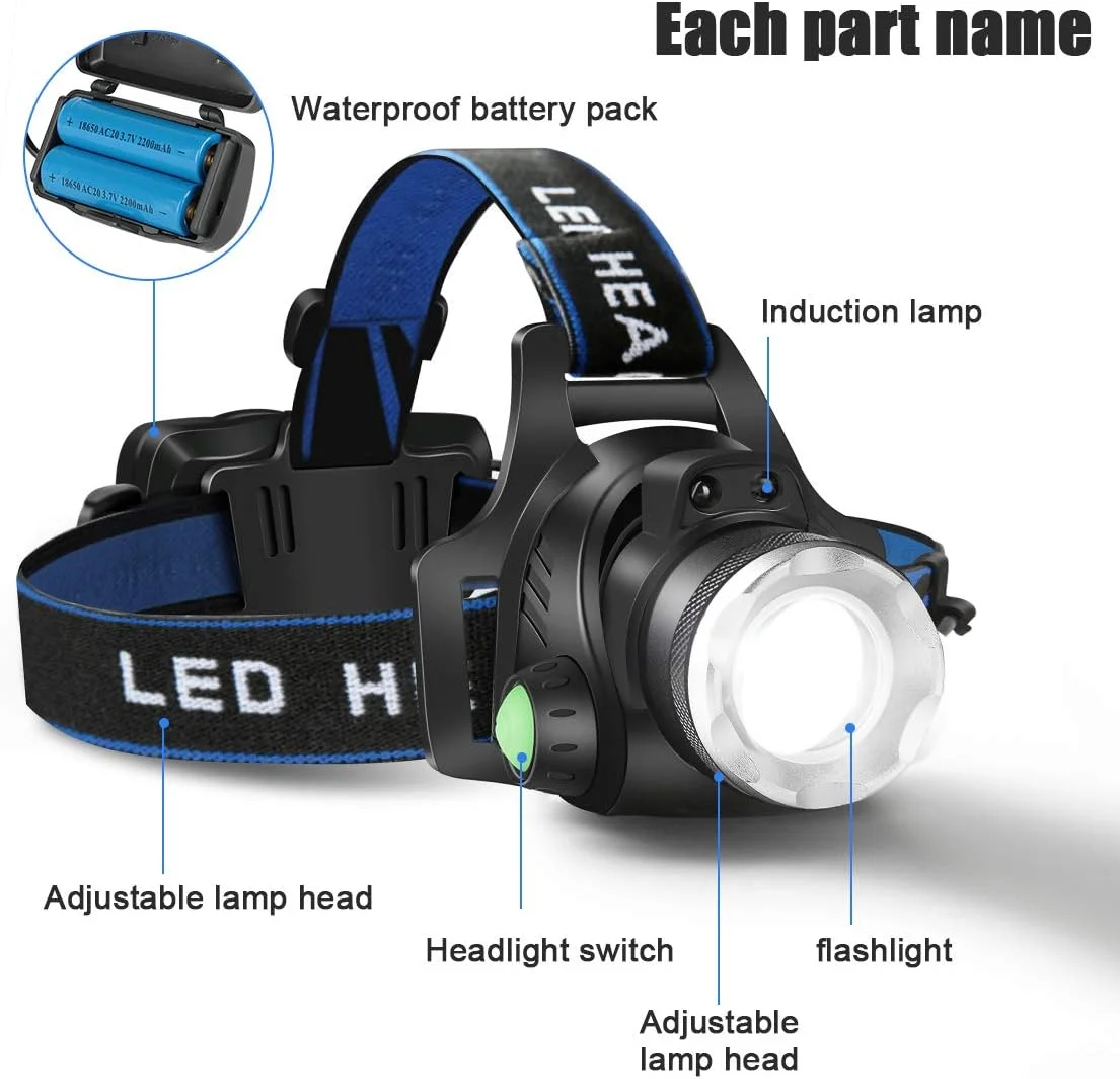 چراغ پیشانی CUGHYS، چراغ سر LED قابل شارژ USB، چراغ پیشانی ضد آب IPX4 مدل T004 با 4 حالت و هدبند قابل تنظیم، ایده آل برای کمپینگ، پیاده روی، فضای باز، شکار (یک عدد) چراغ پیشانی CUGHYS، چراغ سر LED قابل شارژ USB، چراغ پیشانی ضد آب IPX4 مدل T004 با 4 حالت و هدبند قابل تنظیم، ایده آل برای کمپینگ، پیاده روی، فضای باز، شکار (یک عدد)