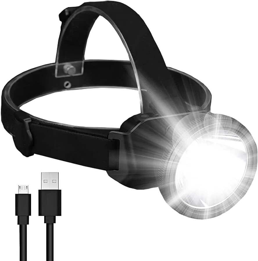 AYVICCO Rechargeable Headlamp, Portable 4 Modes Led Spotlight, Super Bright Adjustable 90 Degree Waterproof Head Lamp, Headlight for Adults Outdoor Camping Hunting Hiking, Running, Fishing