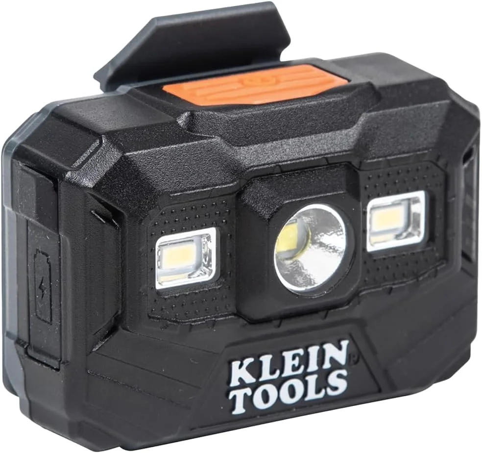 چراغ پیشانی شارژی و چراغ کار Klein Tools 56062، چراغ جلو LED برای کلاه ایمنی های Klein، 300 لومن، زمان کارکرد تمام روز، 3 حالت HIGH LOW BOOST