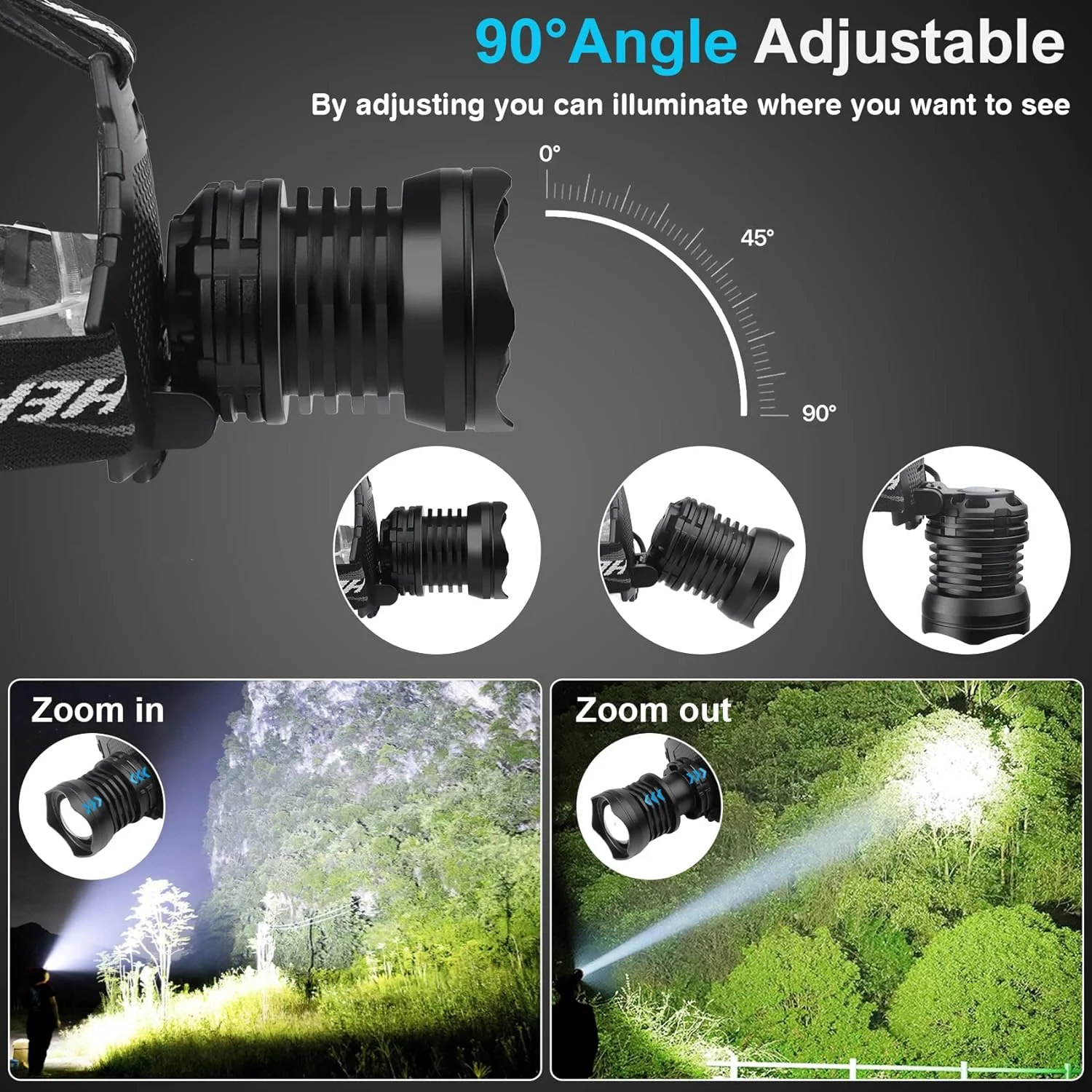 Bud K LED Headlamp USB Rechargeable, Head Lamp XHP70 Super Bright 90000 High Lumen with 5 Modes, Batteries Included, Zoomable, Waterproof Headlight for Camping Hunting Running Fishing Biking Bud K LED Headlamp USB Rechargeable, Head Lamp XHP70 Super Bright 90000 High Lumen with 5 Modes, Batteries Included, Zoomable, Waterproof Headlight for Camping Hunting Running Fishing Biking