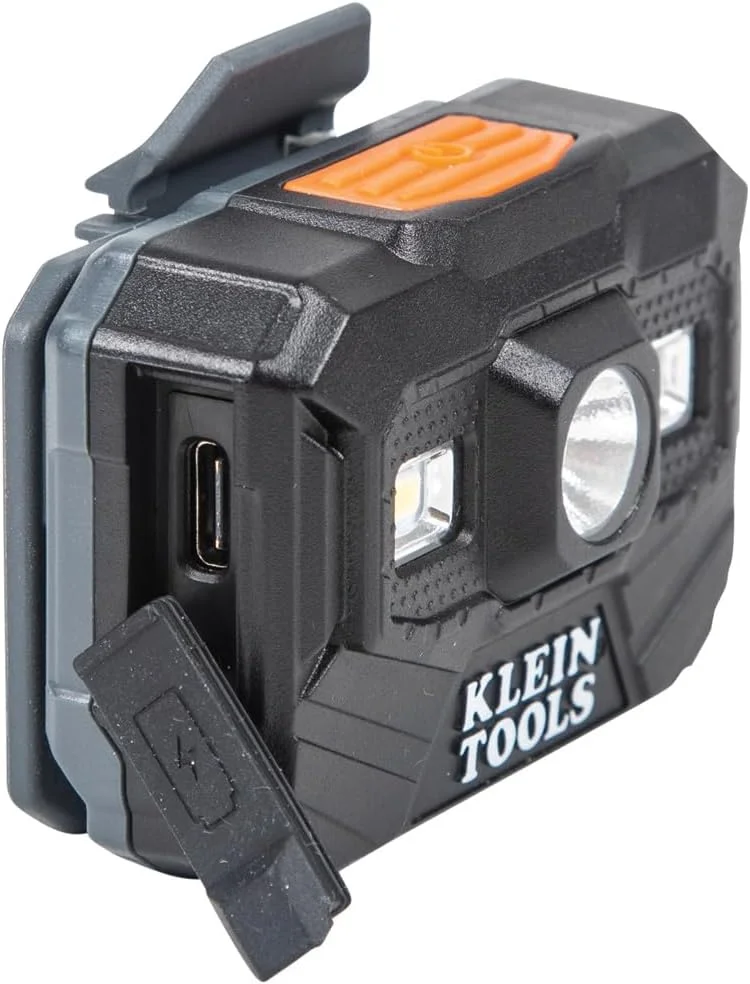 چراغ پیشانی شارژی و چراغ کار Klein Tools 56062، چراغ جلو LED برای کلاه ایمنی های Klein، 300 لومن، زمان کارکرد تمام روز، 3 حالت HIGH LOW BOOST