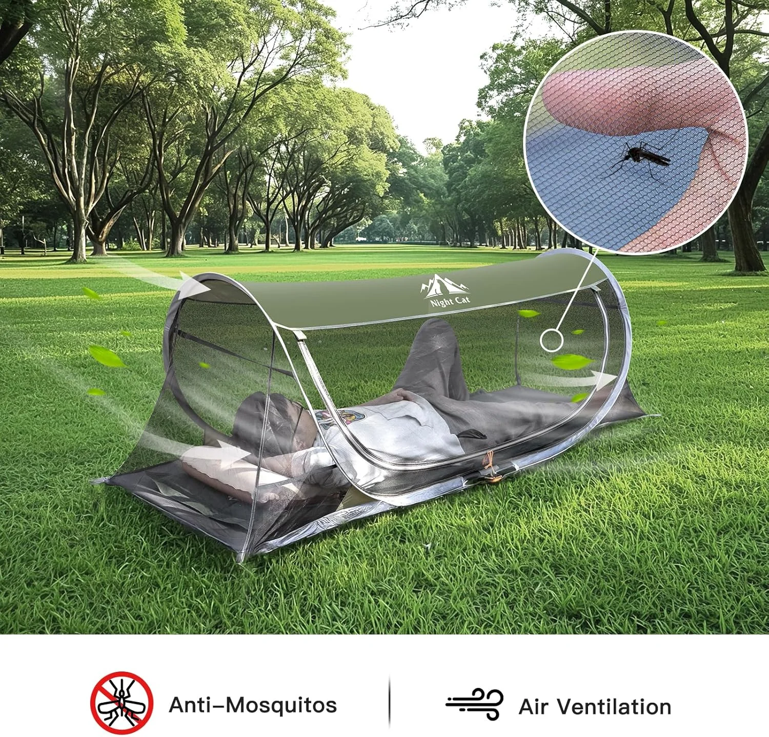 Night Cat Pop-up Mosquito Tent: 1 Person Camping Tent with Bug Screen Net Easy Set-up Tent Fits with Camping Cot (Exclueded) Night Cat Pop-up Mosquito Tent: 1 Person Camping Tent with Bug Screen Net Easy Set-up Tent Fits with Camping Cot (Exclueded)