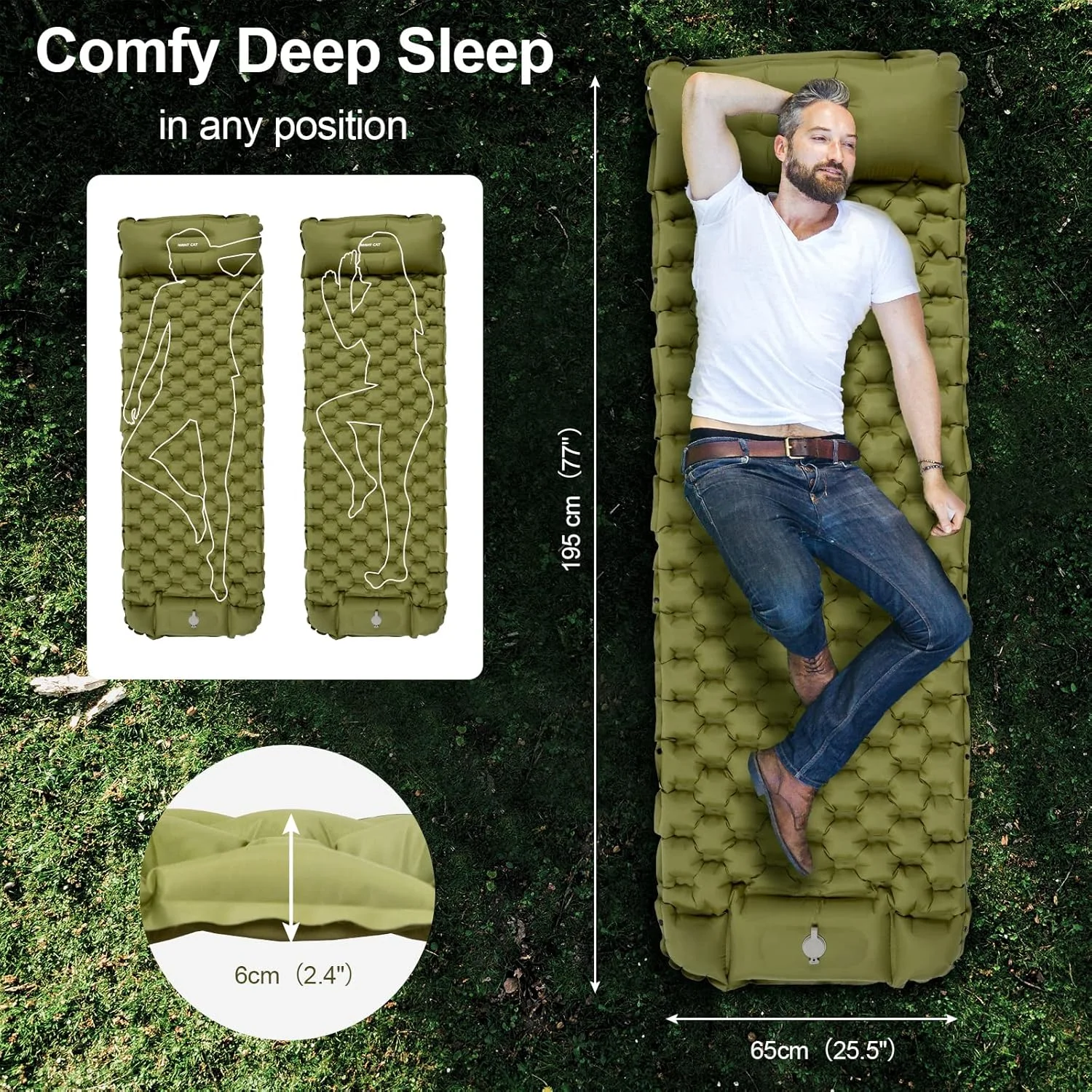 Night Cat Sleeping Air Pad with Pillow Inflatble Mat Mattress Bed for Camping Backpacking Hiking Traveling 195×65 cm Night Cat Sleeping Air Pad with Pillow Inflatble Mat Mattress Bed for Camping Backpacking Hiking Traveling 195×65 cm