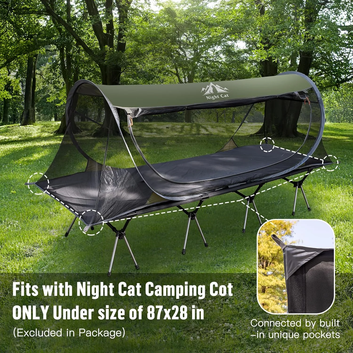 Night Cat Pop-up Mosquito Tent: 1 Person Camping Tent with Bug Screen Net Easy Set-up Tent Fits with Camping Cot (Exclueded) Night Cat Pop-up Mosquito Tent: 1 Person Camping Tent with Bug Screen Net Easy Set-up Tent Fits with Camping Cot (Exclueded)