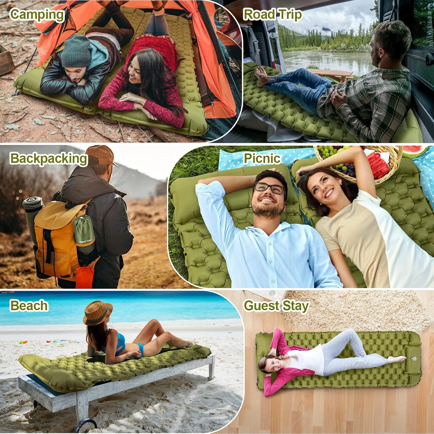 Night Cat Sleeping Air Pad with Pillow Inflatble Mat Mattress Bed for Camping Backpacking Hiking Traveling 195×65 cm Night Cat Sleeping Air Pad with Pillow Inflatble Mat Mattress Bed for Camping Backpacking Hiking Traveling 195×65 cm