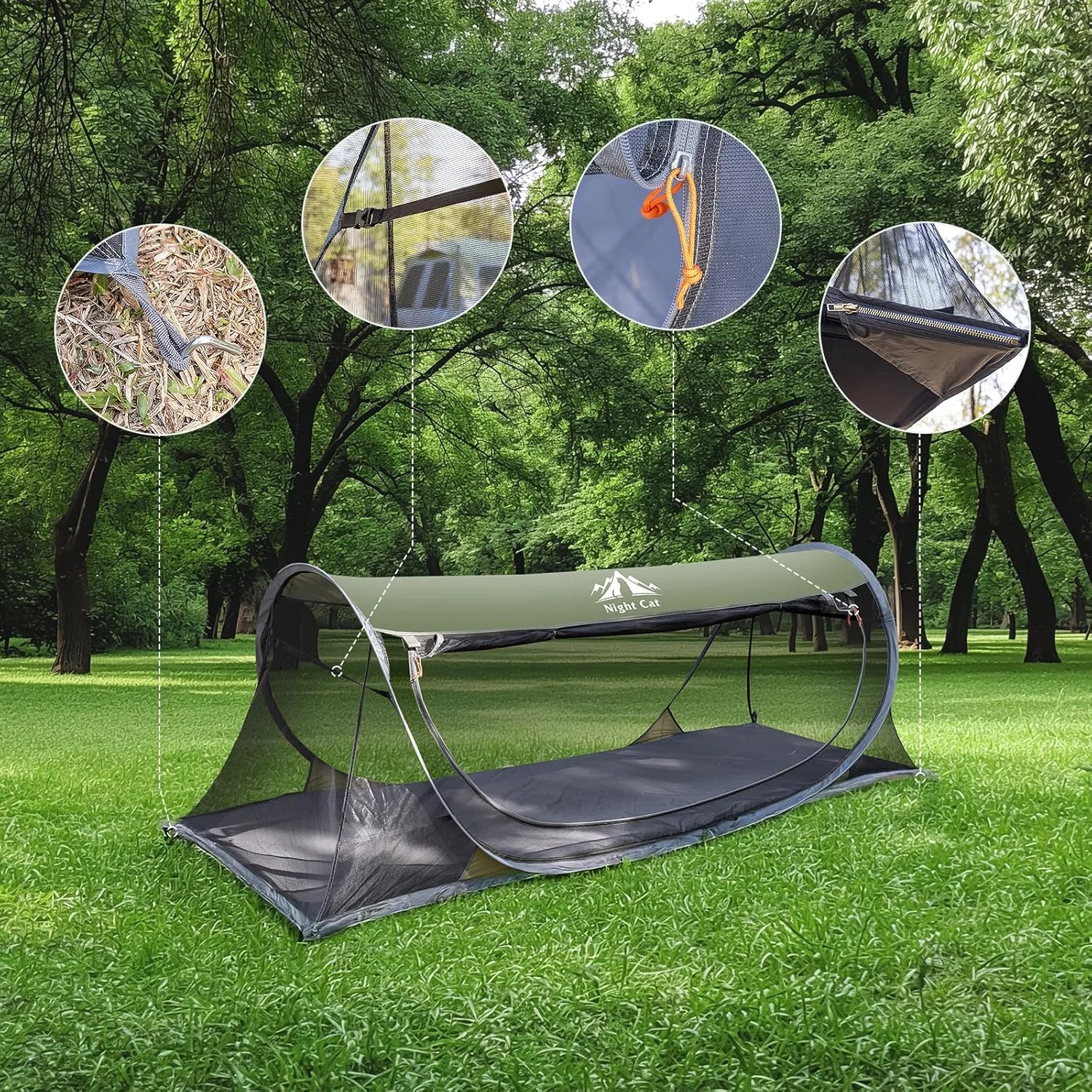 Night Cat Pop-up Mosquito Tent: 1 Person Camping Tent with Bug Screen Net Easy Set-up Tent Fits with Camping Cot (Exclueded) Night Cat Pop-up Mosquito Tent: 1 Person Camping Tent with Bug Screen Net Easy Set-up Tent Fits with Camping Cot (Exclueded)