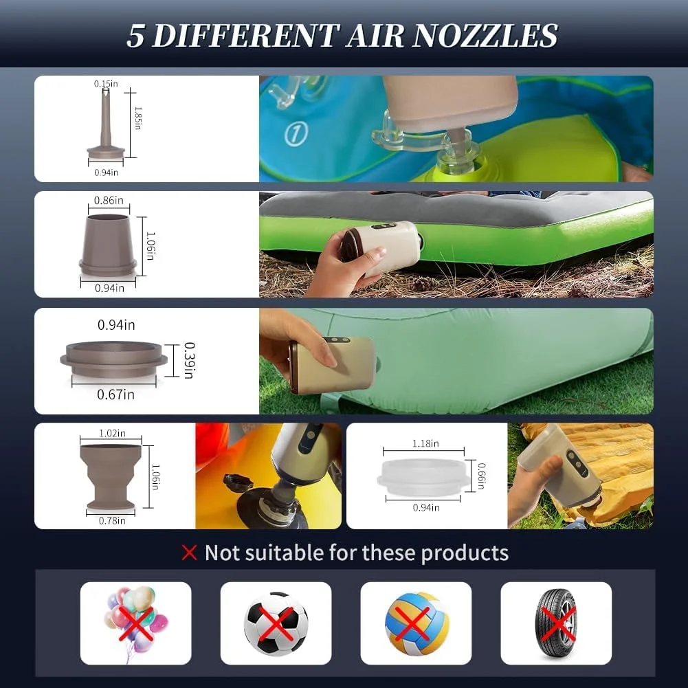 پمپ هوای کوچک قابل حمل NALACAL، پمپ بادی مینی با قدرت فوق العاده 8.0KPa، چراغ کمپینگ مناسب برای پدهای خواب، تخت بادی، اسباب بازی های استخر، شناورها، حلقه شنا