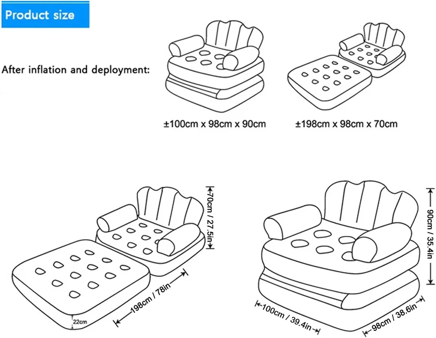 تخت خواب بادی مبل شو Jectse، PVC مخملی ضخیم شده، اندازه تاشو: تقریبا 100 X 98 X 90 سانتی متر، ظرفیت بار بزرگ 200 کیلوگرم و آسان برای ذخیره سازی، قهوه ای، برای مسافرت، کمپینگ تخت خواب بادی مبل شو Jectse، PVC مخملی ضخیم شده، اندازه تاشو: تقریبا 100 X 98 X 90 سانتی متر، ظرفیت بار بزرگ 200 کیلوگرم و آسان برای ذخیره سازی، قهوه ای، برای مسافرت، کمپینگ