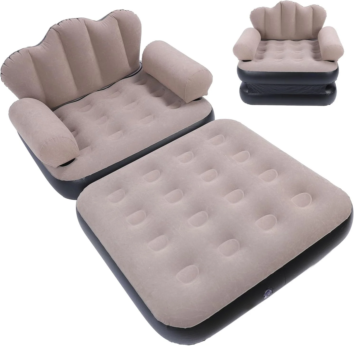 تخت خواب بادی مبل شو Jectse، PVC فلاک ضخیم شده، اندازه تاشو: تقریبا 100 X 98 X 90 سانتی متر، ظرفیت بار بزرگ 200 کیلوگرمی و آسان برای نگهداری، قهوه ای، برای مسافرت، کمپینگ