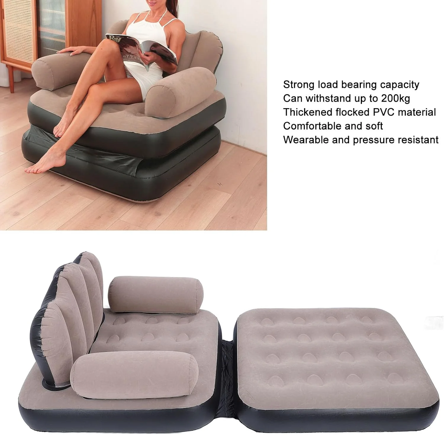 تخت خواب بادی مبل شو Jectse، PVC مخملی ضخیم شده، اندازه تاشو: تقریبا 100 X 98 X 90 سانتی متر، ظرفیت بار بزرگ 200 کیلوگرم و آسان برای ذخیره سازی، قهوه ای، برای مسافرت، کمپینگ تخت خواب بادی مبل شو Jectse، PVC مخملی ضخیم شده، اندازه تاشو: تقریبا 100 X 98 X 90 سانتی متر، ظرفیت بار بزرگ 200 کیلوگرم و آسان برای ذخیره سازی، قهوه ای، برای مسافرت، کمپینگ