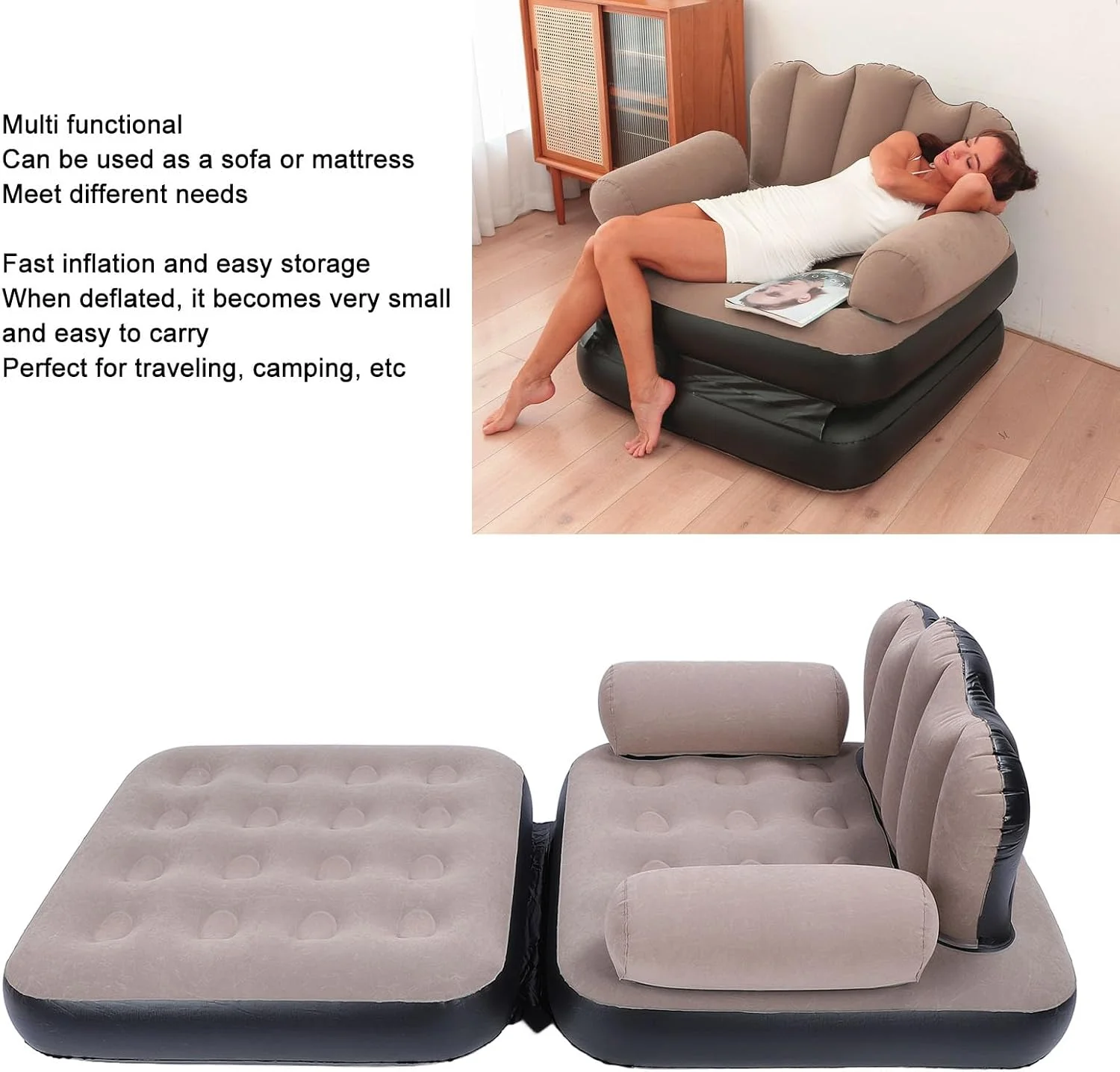 تخت خواب بادی مبل شو Jectse، PVC مخملی ضخیم شده، اندازه تاشو: تقریبا 100 X 98 X 90 سانتی متر، ظرفیت بار بزرگ 200 کیلوگرم و آسان برای ذخیره سازی، قهوه ای، برای مسافرت، کمپینگ تخت خواب بادی مبل شو Jectse، PVC مخملی ضخیم شده، اندازه تاشو: تقریبا 100 X 98 X 90 سانتی متر، ظرفیت بار بزرگ 200 کیلوگرم و آسان برای ذخیره سازی، قهوه ای، برای مسافرت، کمپینگ