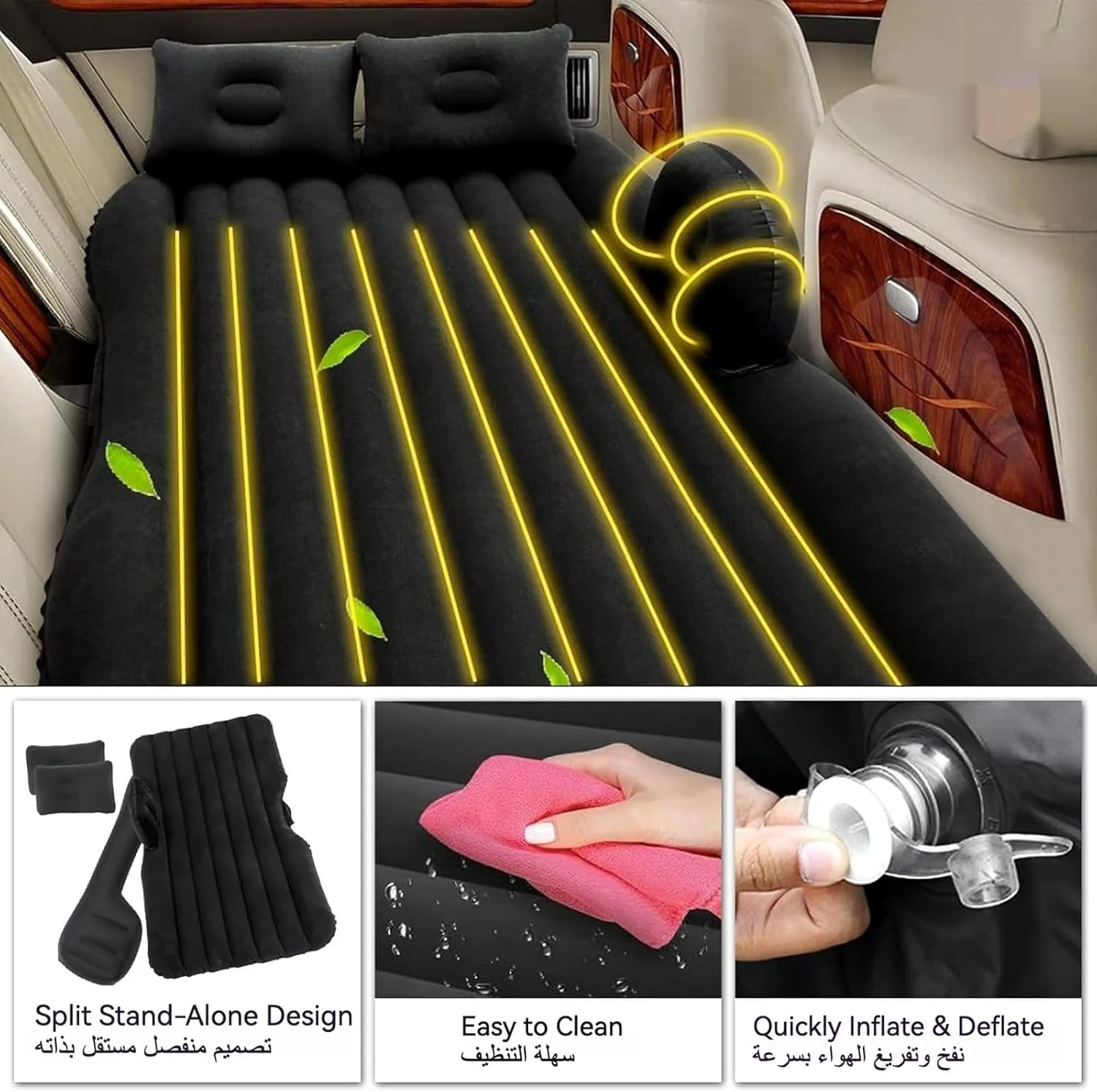 تشک بادی ماشین هواکورپ، تخت تاشو ماشین، تشک بادی مسافرتی صندلی عقب، مبل خواب بادی جهانی قابل حمل برای کمپینگ با بالش های بادی