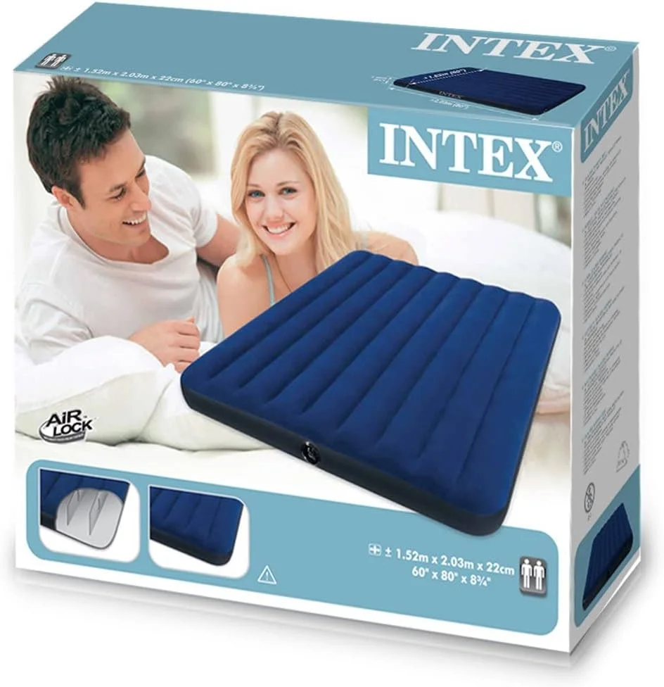 تخت بادی کلاسیک Intex مدل Downy، سایز Queen، ابعاد 203.2 x 152.4 x 22.2 سانتی متر - 68759 - آبی