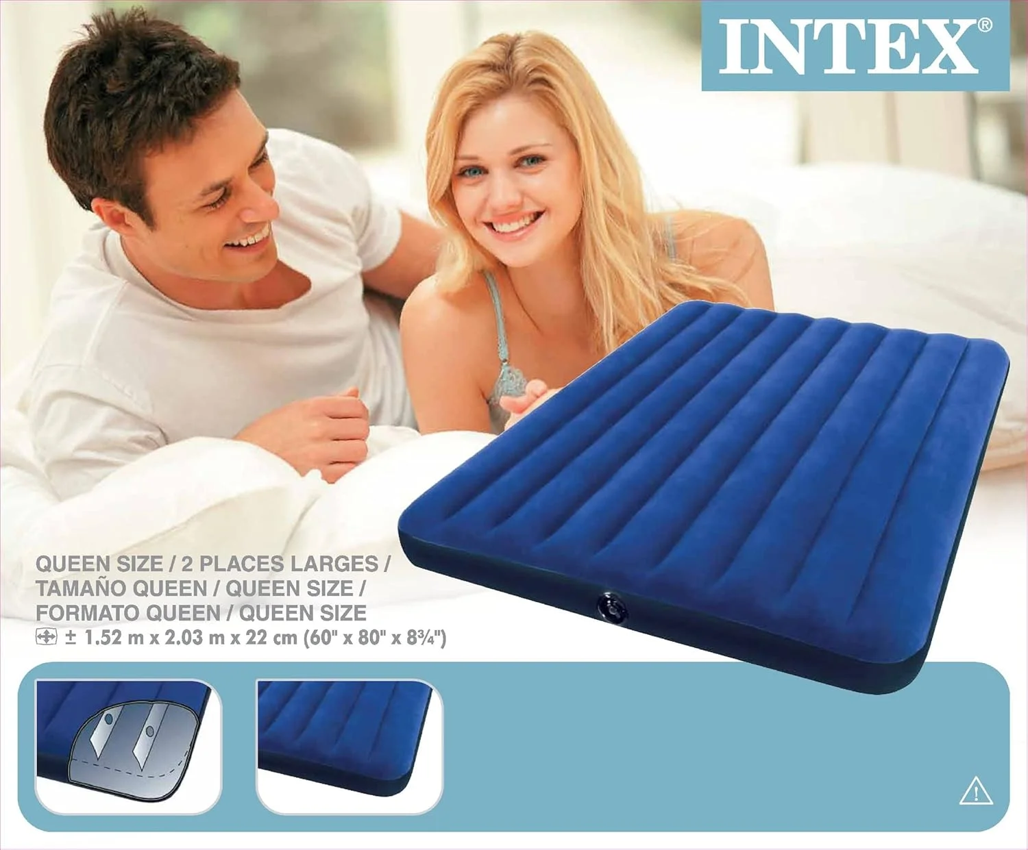 تخت بادی کلاسیک Intex مدل Downy، سایز Queen، ابعاد 203.2 x 152.4 x 22.2 سانتی متر - 68759 - آبی