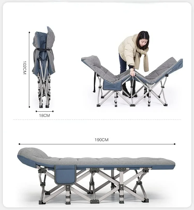 تخت تاشو ضخیم HAOWINS-PAN - تخت استراحت تکی اداری برای زمان ناهار، تخت کمپینگ همراه ساده قابل حمل بزرگسالان برای منزل با قابلیت چرت زدن