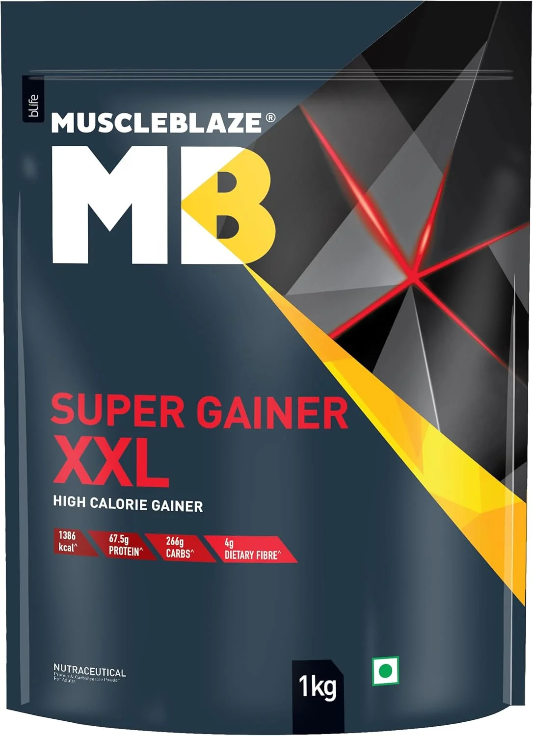 مکمل افزایش وزن MuscleBlaze Super Gainer XXL، برای افزایش حجم عضلانی (کوکی و خامه، 1 کیلوگرم)