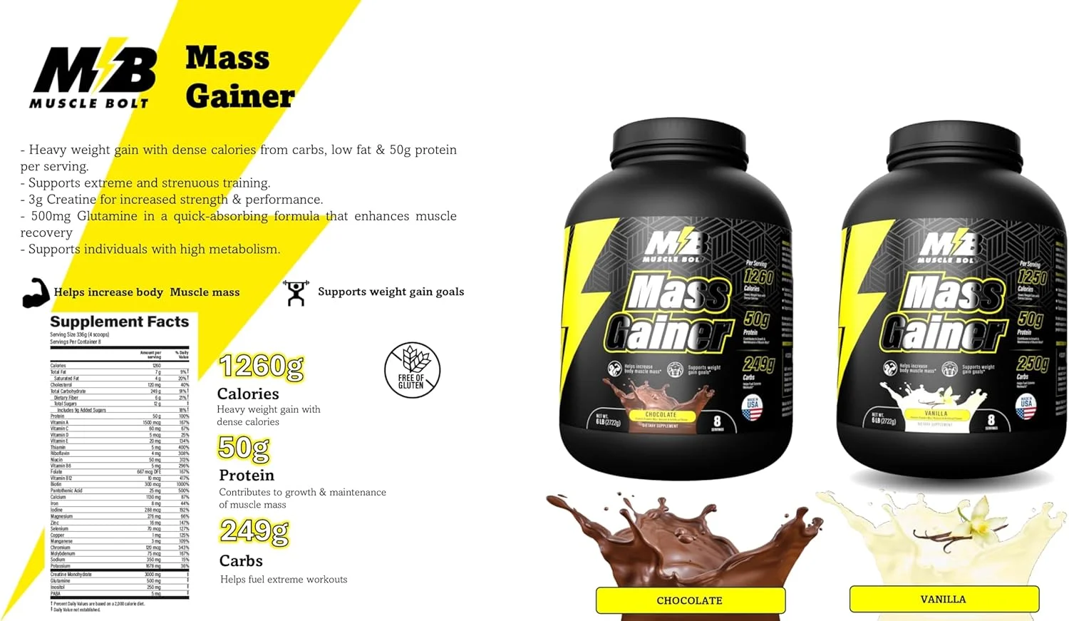 مخلوط پودر پروتئین افزایش وزن Muscle Bolt، شکلاتی، 6 پوند مخلوط پودر پروتئین افزایش وزن Muscle Bolt، شکلاتی، 6 پوند