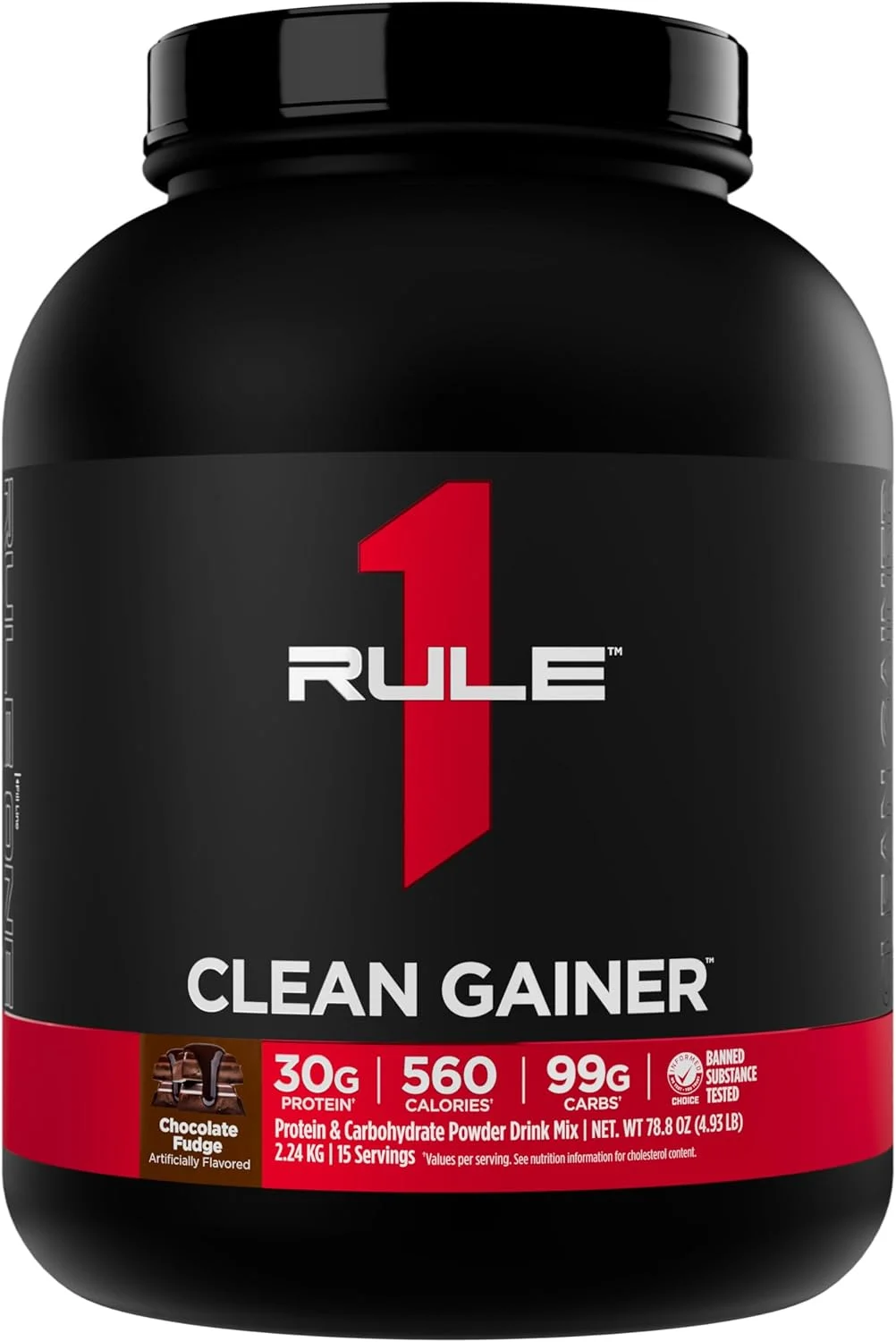 Rule1 1 Clean Gainer | High Protein Lean Gainer | 3:1 Carbohydrate to Protein Formula | Chocolate Fudge | 15 Servings | 2.24kg