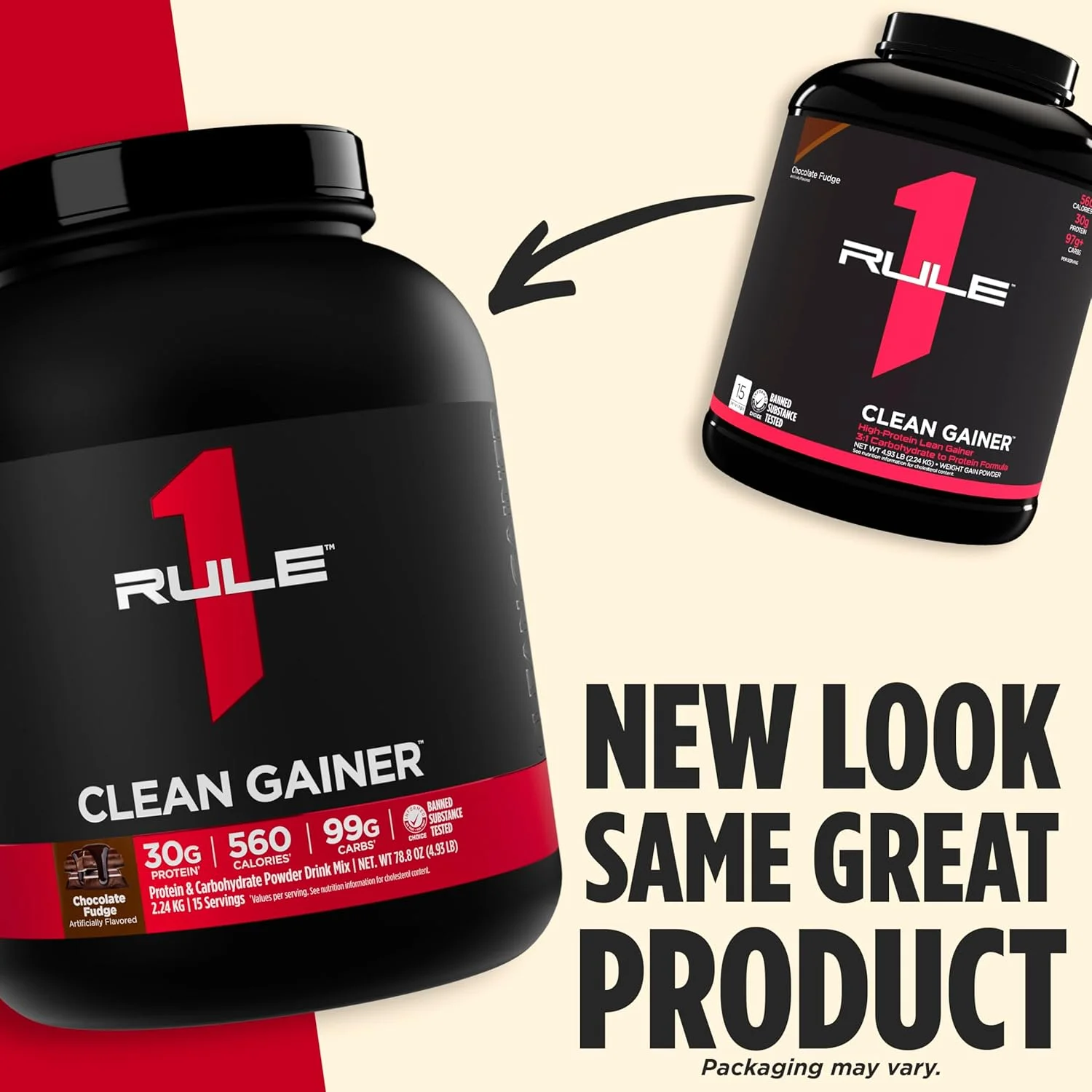 Rule1 1 Clean Gainer | High Protein Lean Gainer | 3:1 Carbohydrate to Protein Formula | Chocolate Fudge | 15 Servings | 2.24kg