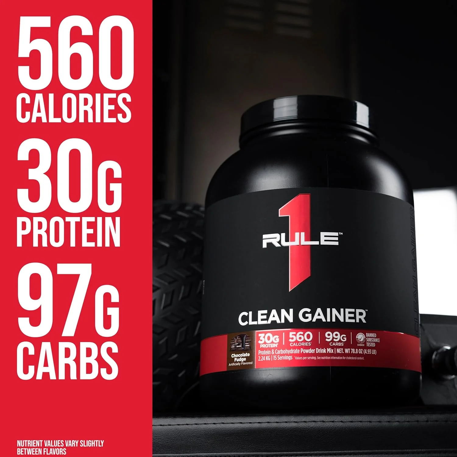 Rule1 1 Clean Gainer | High Protein Lean Gainer | 3:1 Carbohydrate to Protein Formula | Chocolate Fudge | 15 Servings | 2.24kg