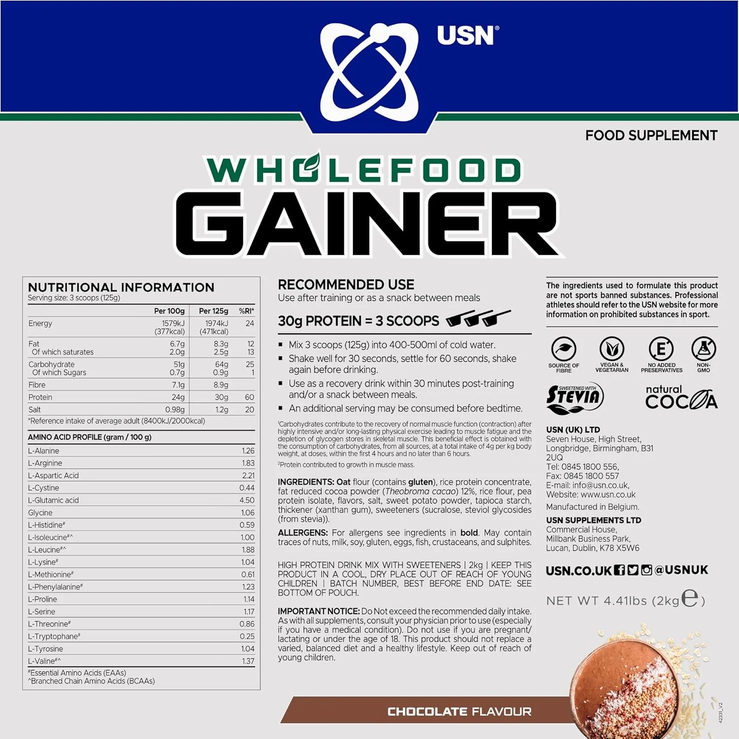 افزایش دهنده وزن غذای کامل USN با طعم شکلات 2 کیلوگرمی: افزایش دهنده وزن وگان - پودرهای پروتئینی گیاهی با پروتئین بالا، فاقد سویا، GMO، مواد نگهدارنده و افزودنی افزایش دهنده وزن غذای کامل USN با طعم شکلات 2 کیلوگرمی: افزایش دهنده وزن وگان - پودرهای پروتئینی گیاهی با پروتئین بالا، فاقد سویا، GMO، مواد نگهدارنده و افزودنی