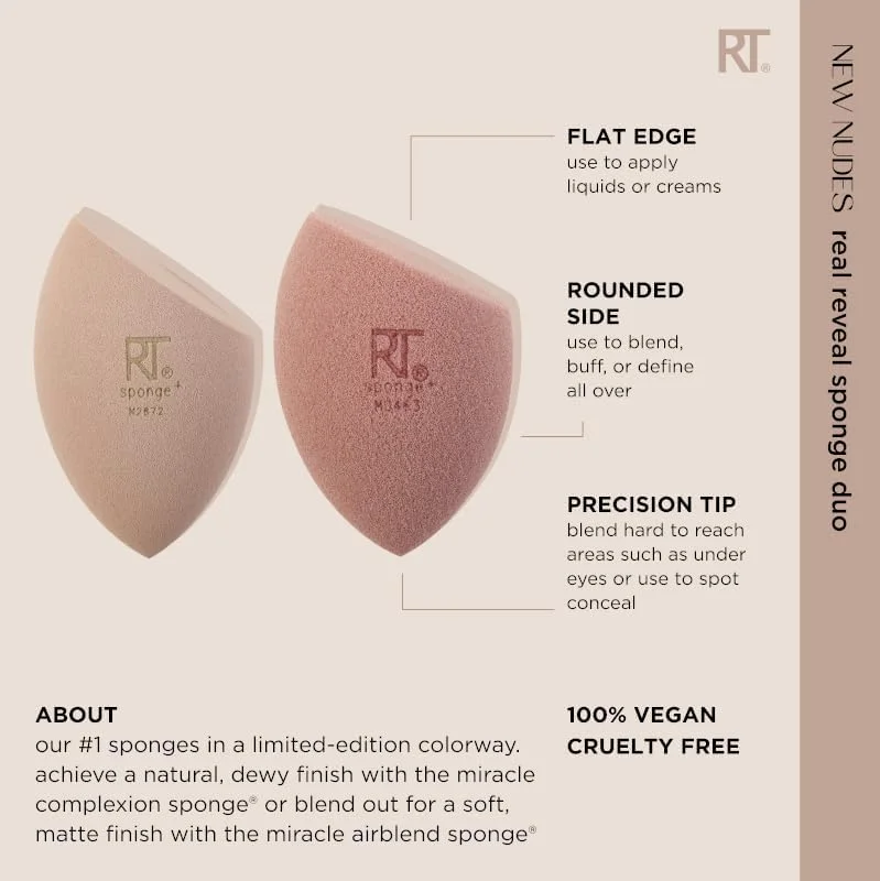 Real Techniques New Nudes Real Reveal Sponge Duo, Makeup Blending Sponges For Foundation, For Dewy Or Matte Makeup, Offers Light, Medium, Or Full Coverage, Latex-Free Foam, 2 Piece Set Real Techniques New Nudes Real Reveal Sponge Duo, Makeup Blending Sponges For Foundation, For Dewy Or Matte Makeup, Offers Light, Medium, Or Full Coverage, Latex-Free Foam, 2 Piece Set