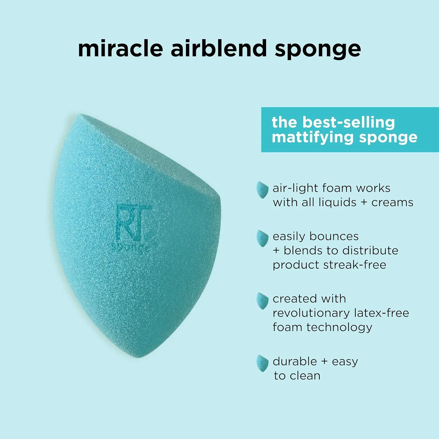 اسفنج جدید Miracle Airblend Real Techniques برای کرم پودر - پوشش مات (تک عددی)